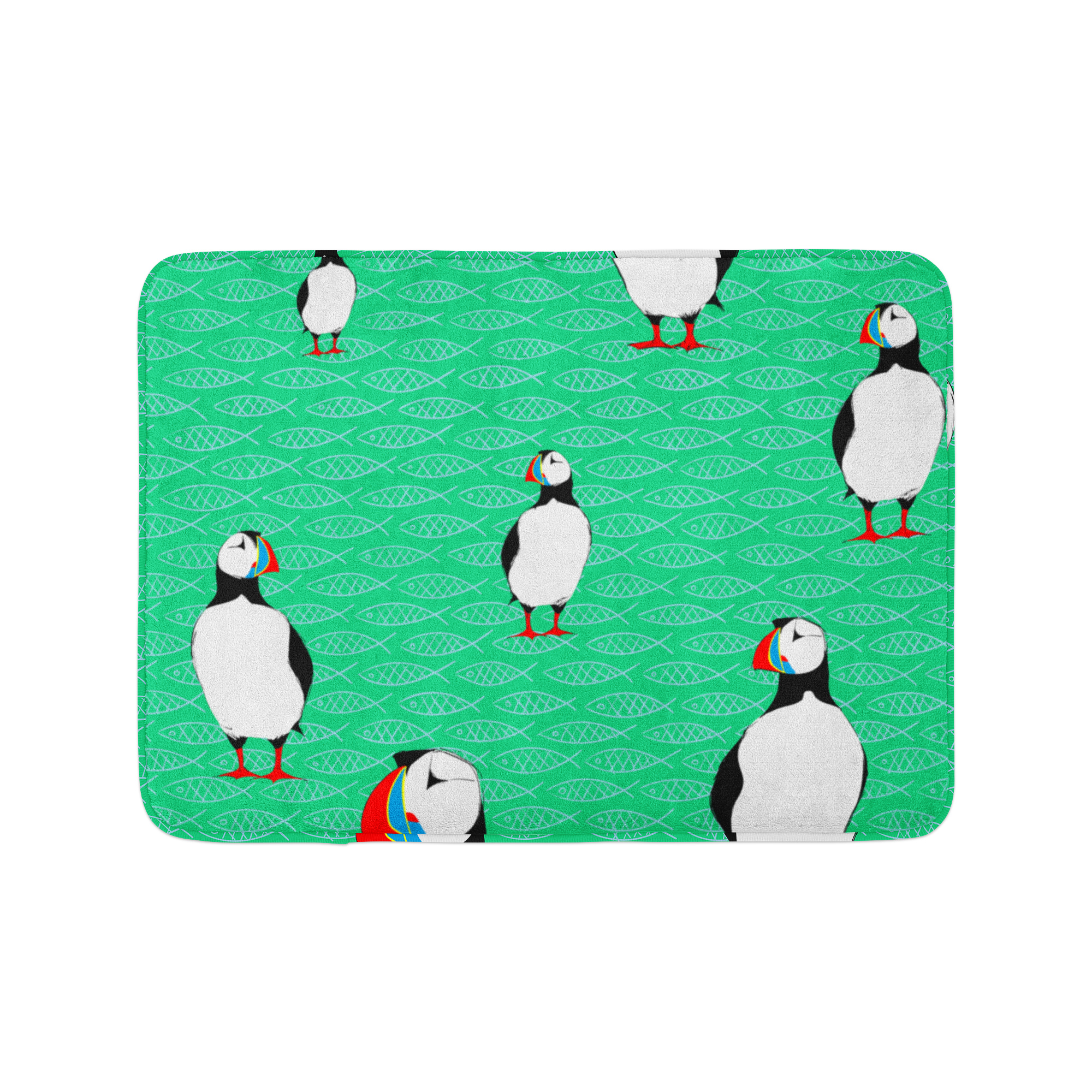 Puffins and Fish by Elisabeth Maurland - Bath Mat