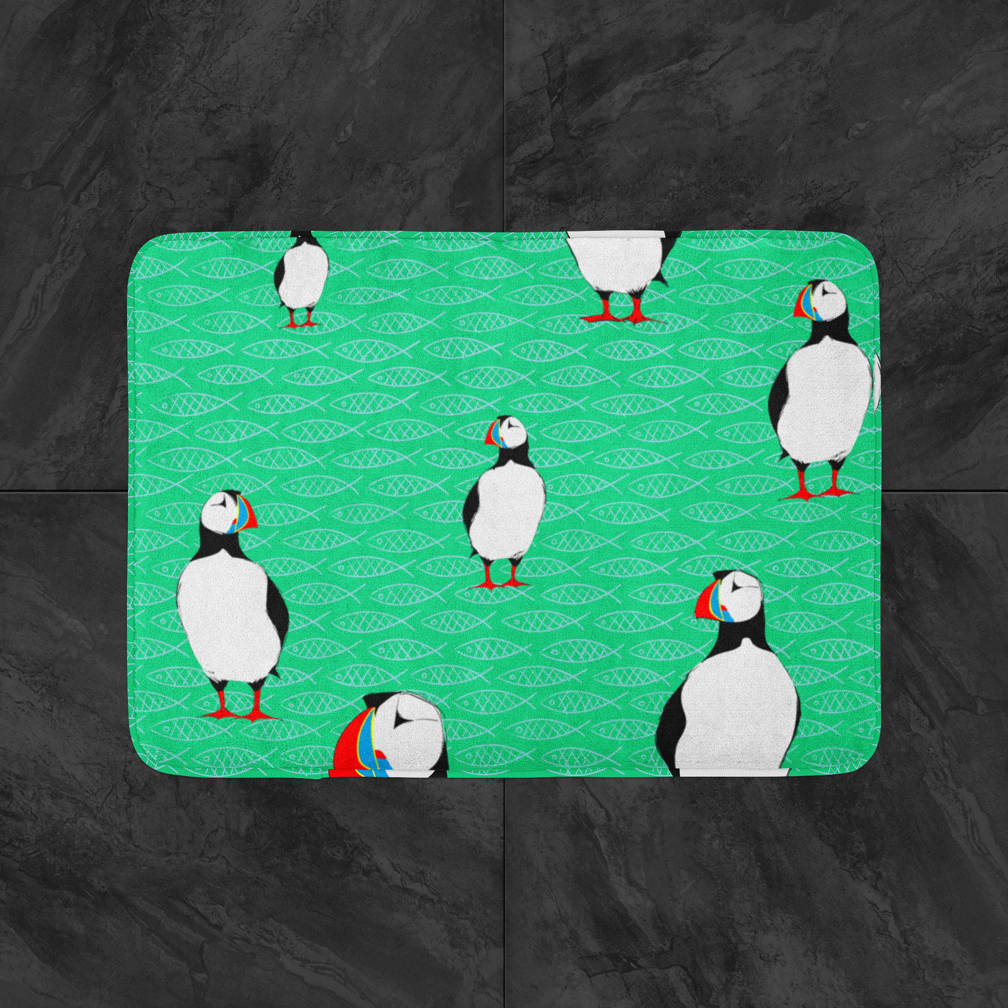 Puffins and Fish by Elisabeth Maurland - Bath Mat