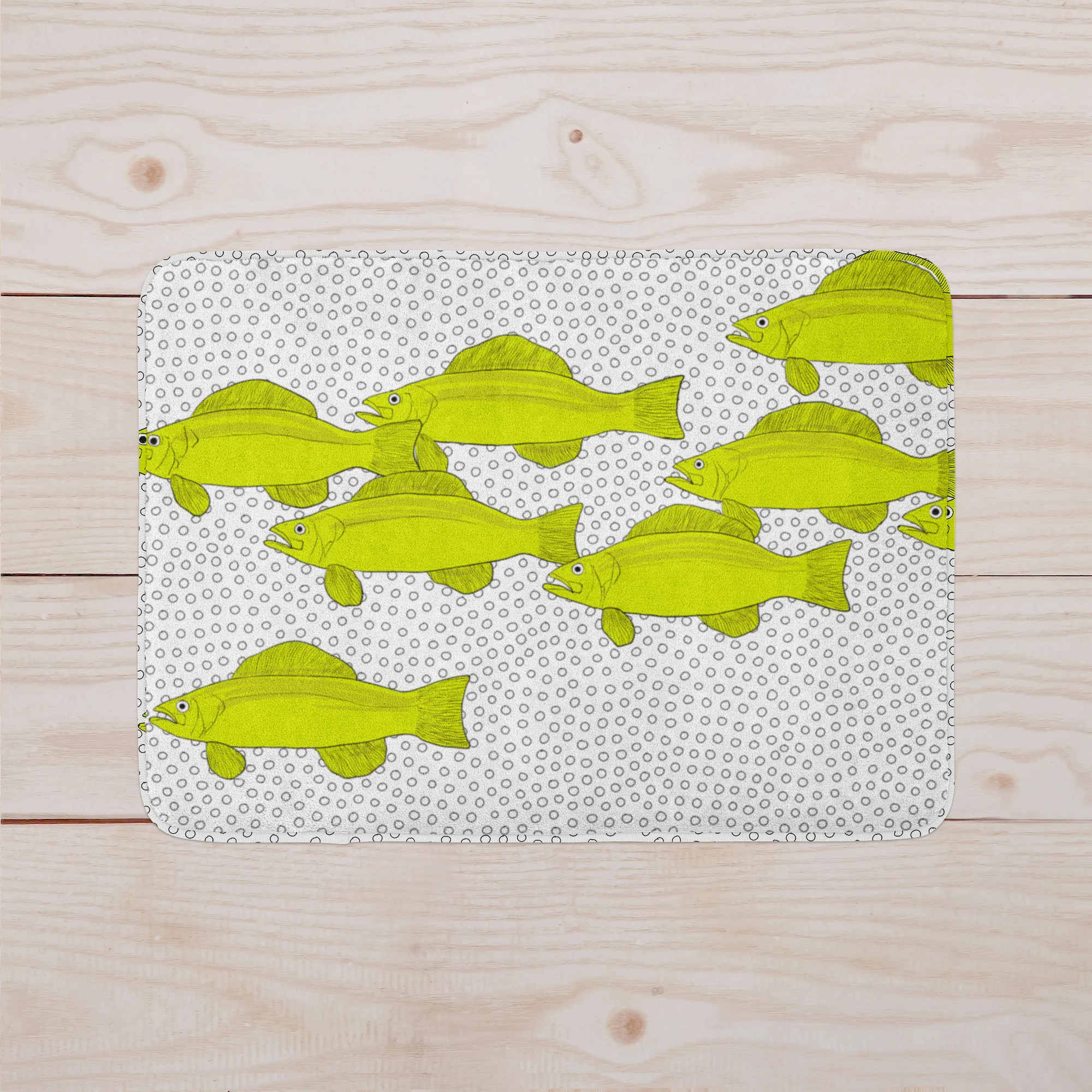 Green Fish and Bubbles by Elisabeth Maurland - Bath Mat