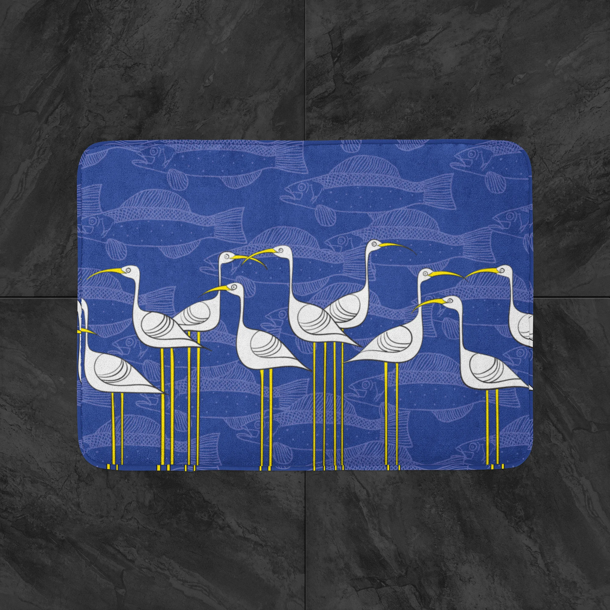 Ibis and Fish by Elisabeth Maurland - Bath Mat