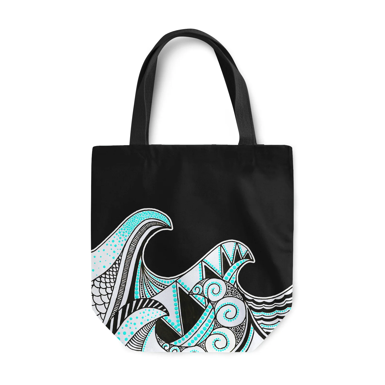 Black Mandala Waves by Erin Witters - Tote Bag