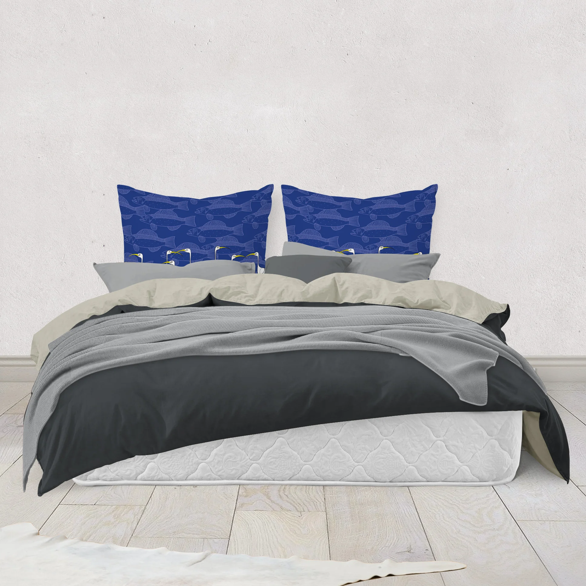 Ibis and Fish by Elisabeth Maurland - Throw Pillow