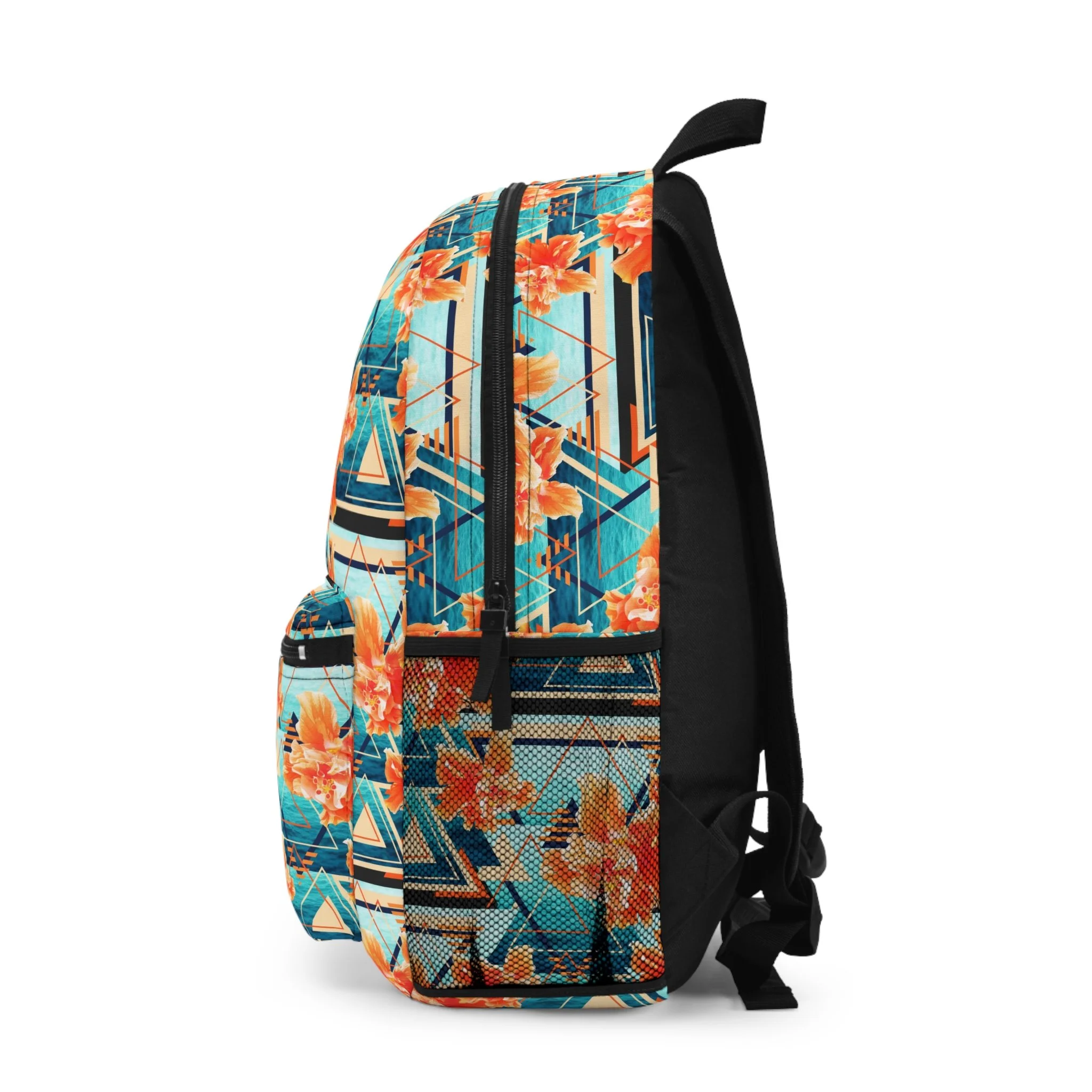 Gray and Orange Backpack with Embroidered Flower Tangerine+Orange+Hibiscus+Sea+  main image 2