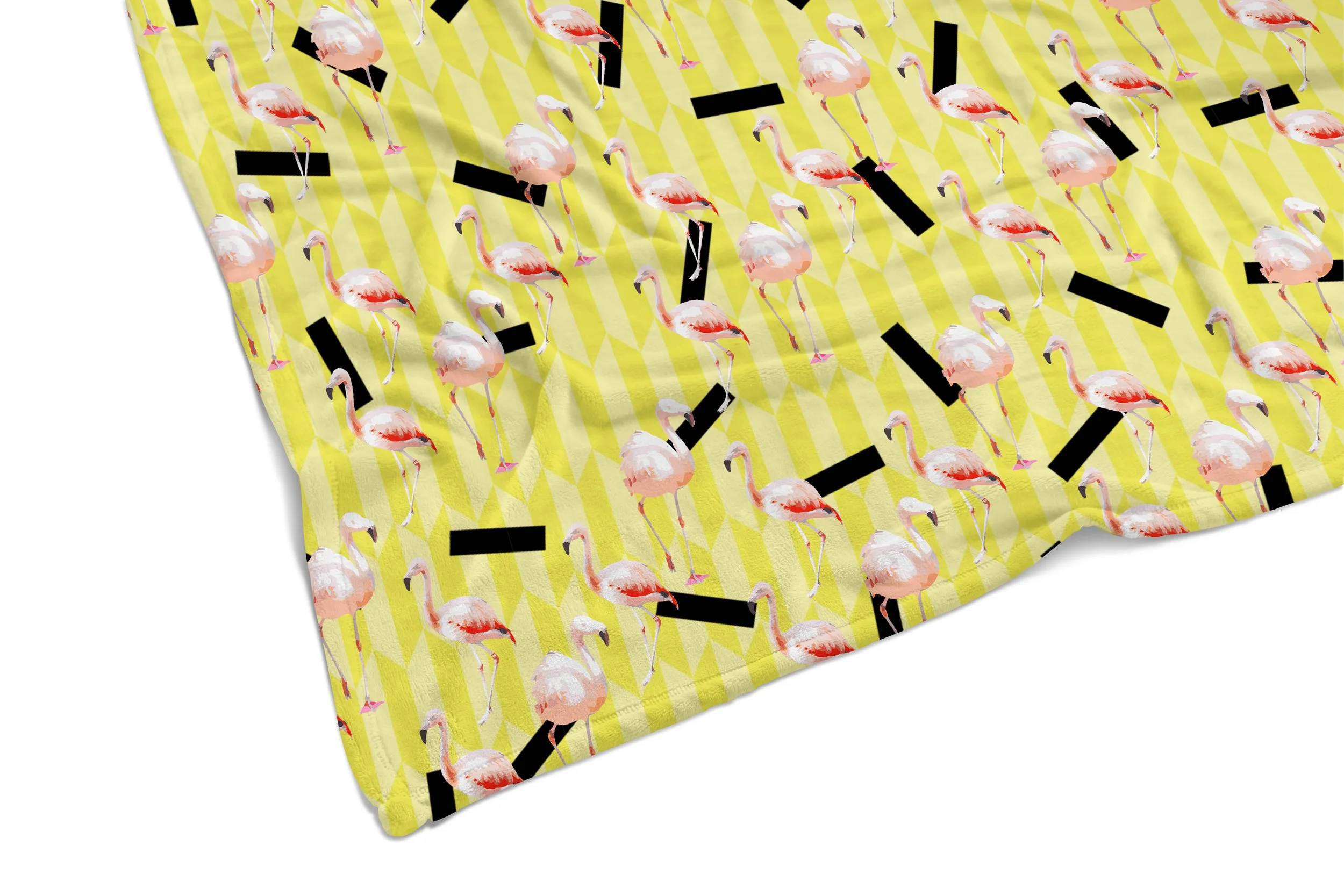 Lemon Flamingos - Fleece Blanket Corner Close Up.jpg