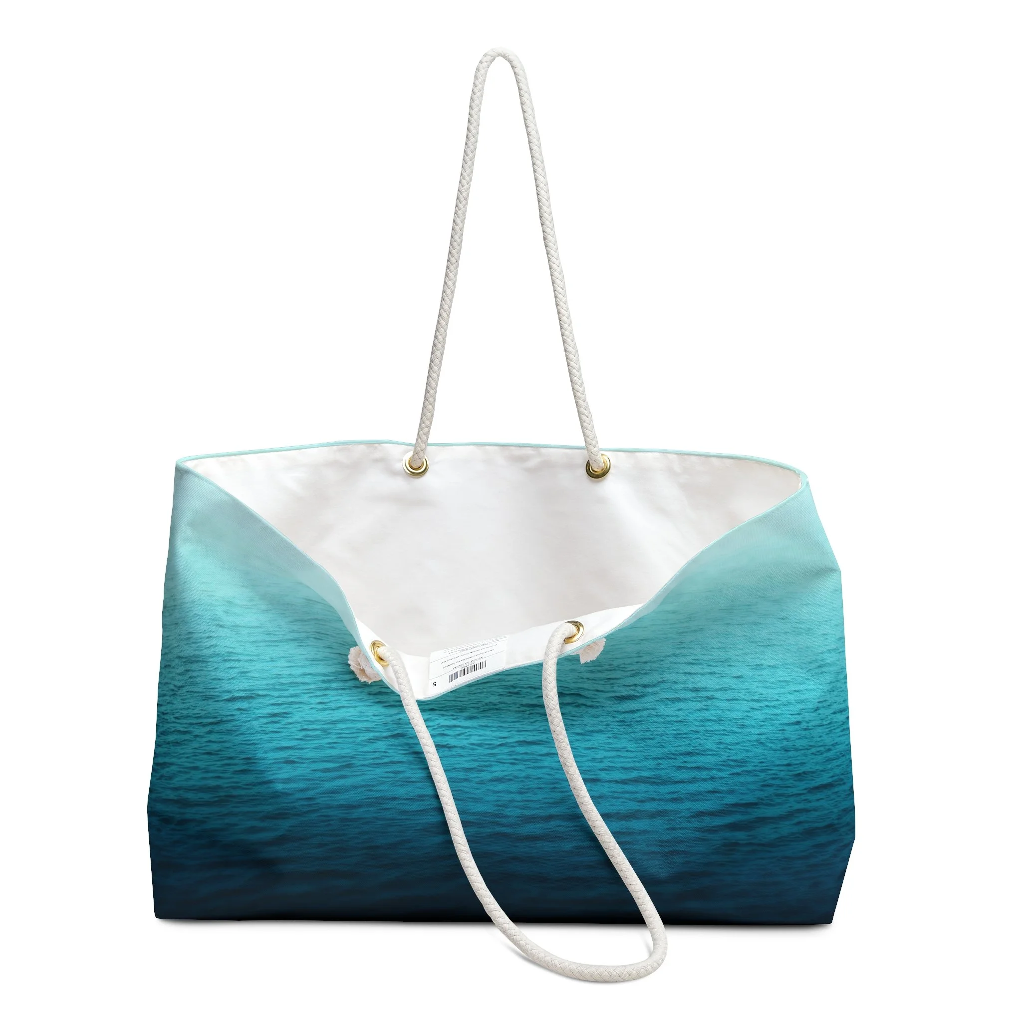 Aquamarine Sea - Weekender Rope Handle Bag Open.png