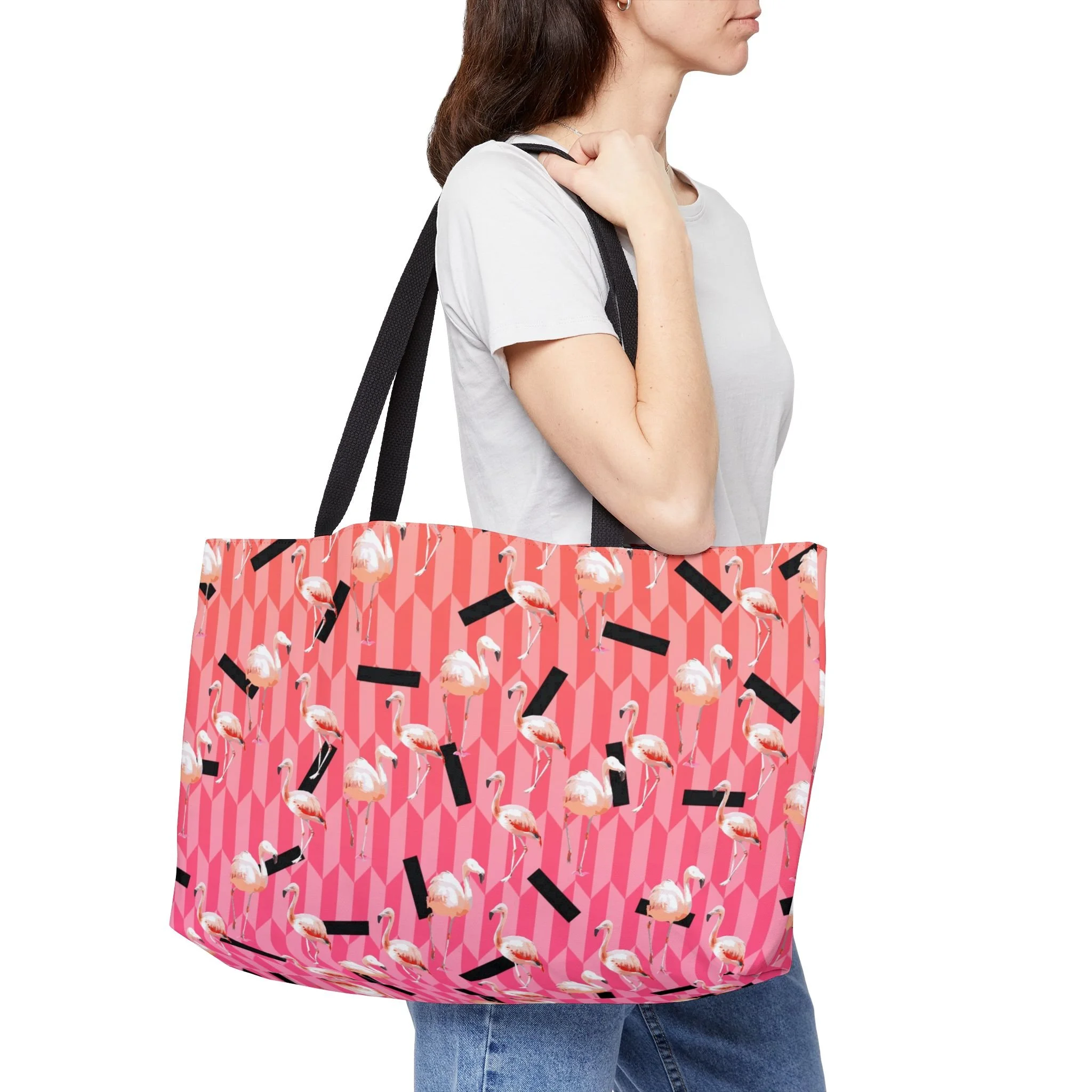 Candy Flamingos - Weekender Bag Front Context 2.png