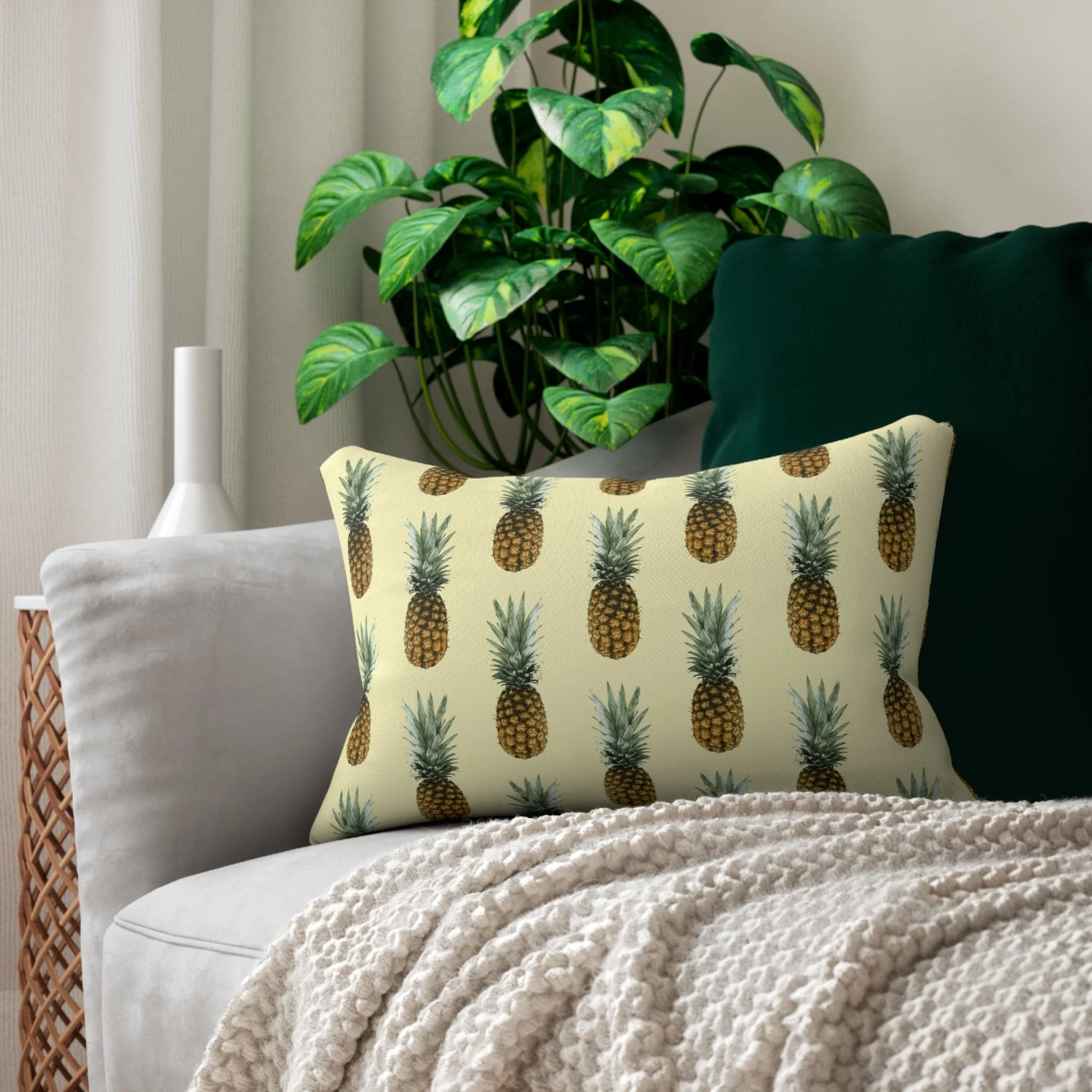 Pineapples (on Cream Yellow) - Lumbar Pillow on Couch.png