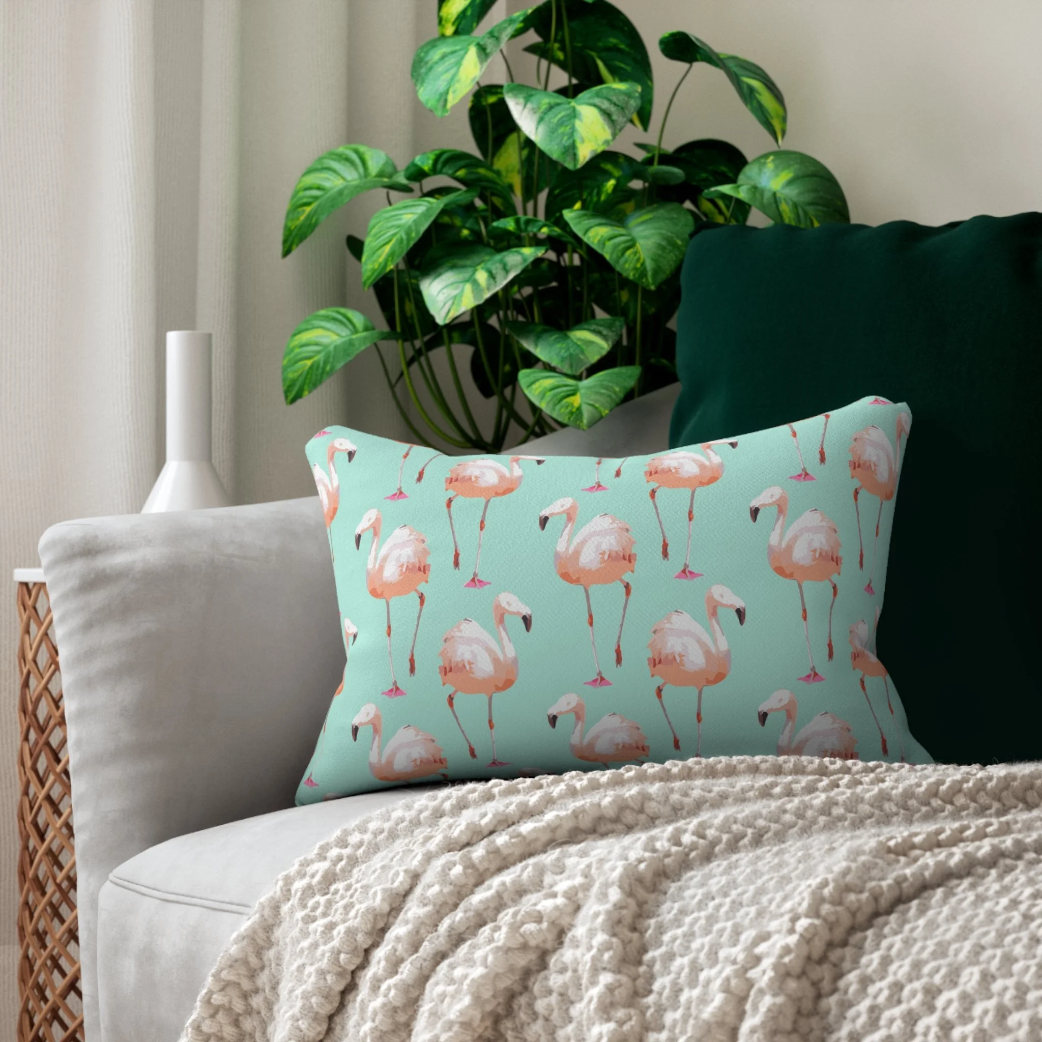 Walking Flamingos (Sea Foam) - Lumbar Pillow on Couch.png