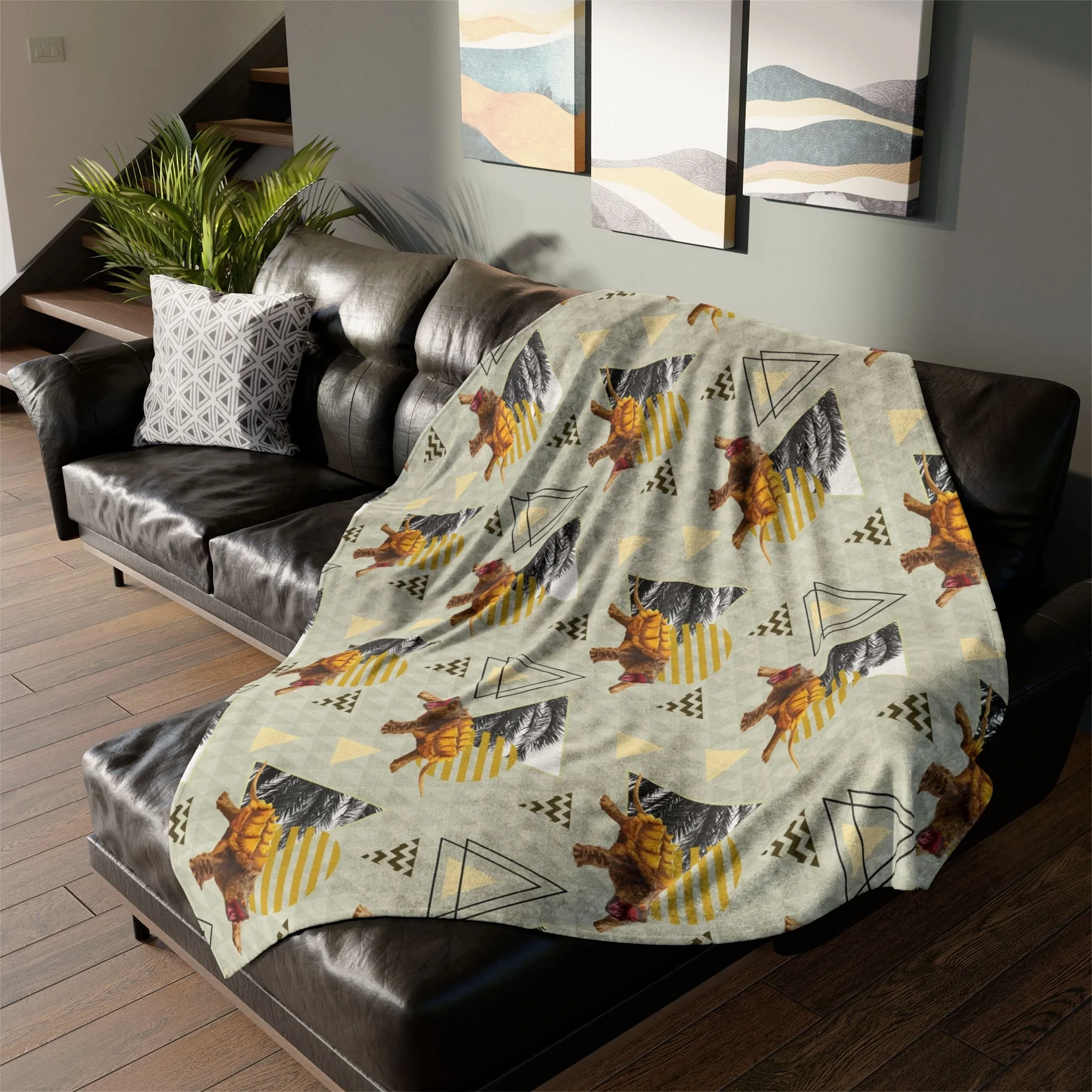 Golden Snapping Turtles - Fleece Blanket on L-Shaped Sectional.png