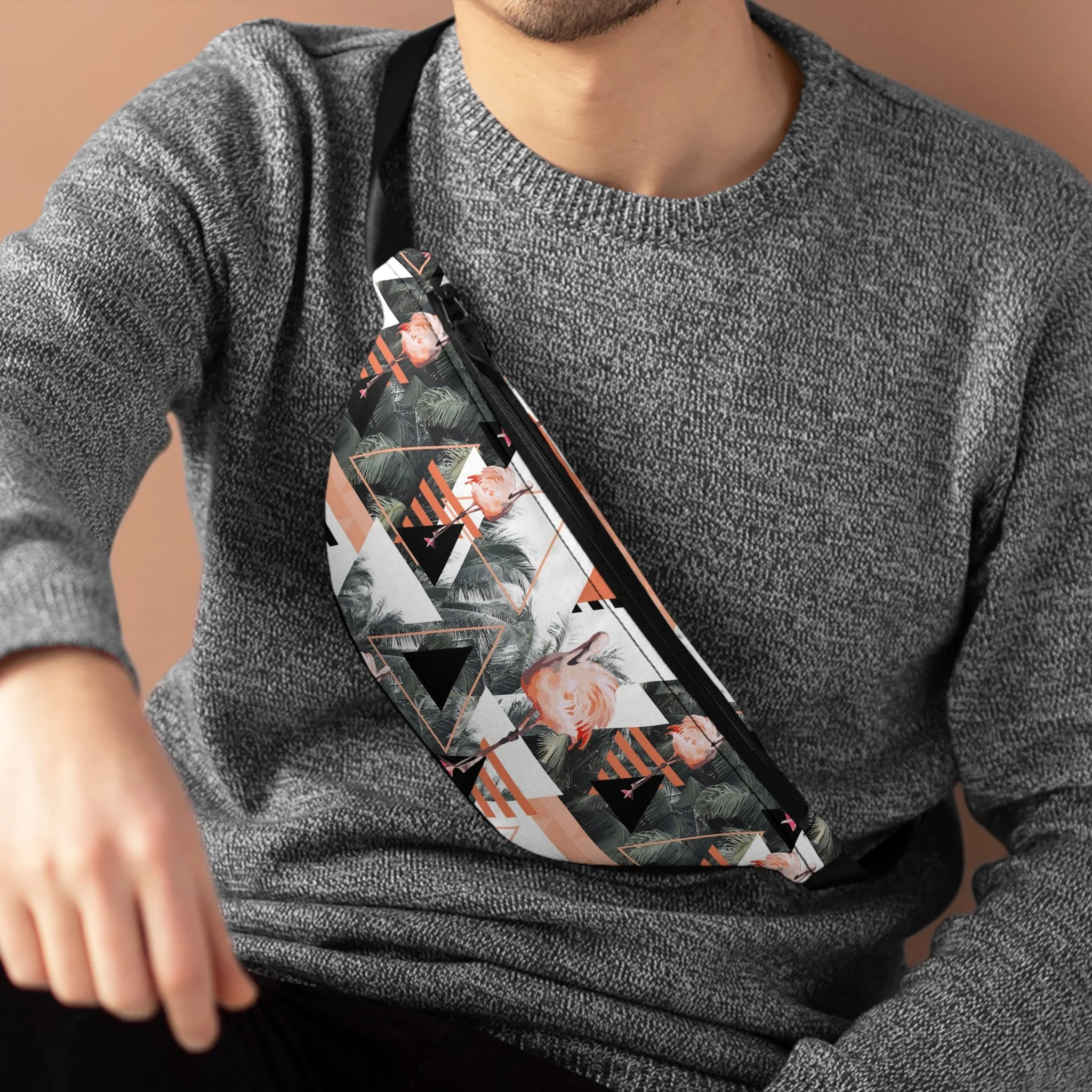 Black Beach Flamingos v3 - Fanny Pack - Lifestyle Man.png