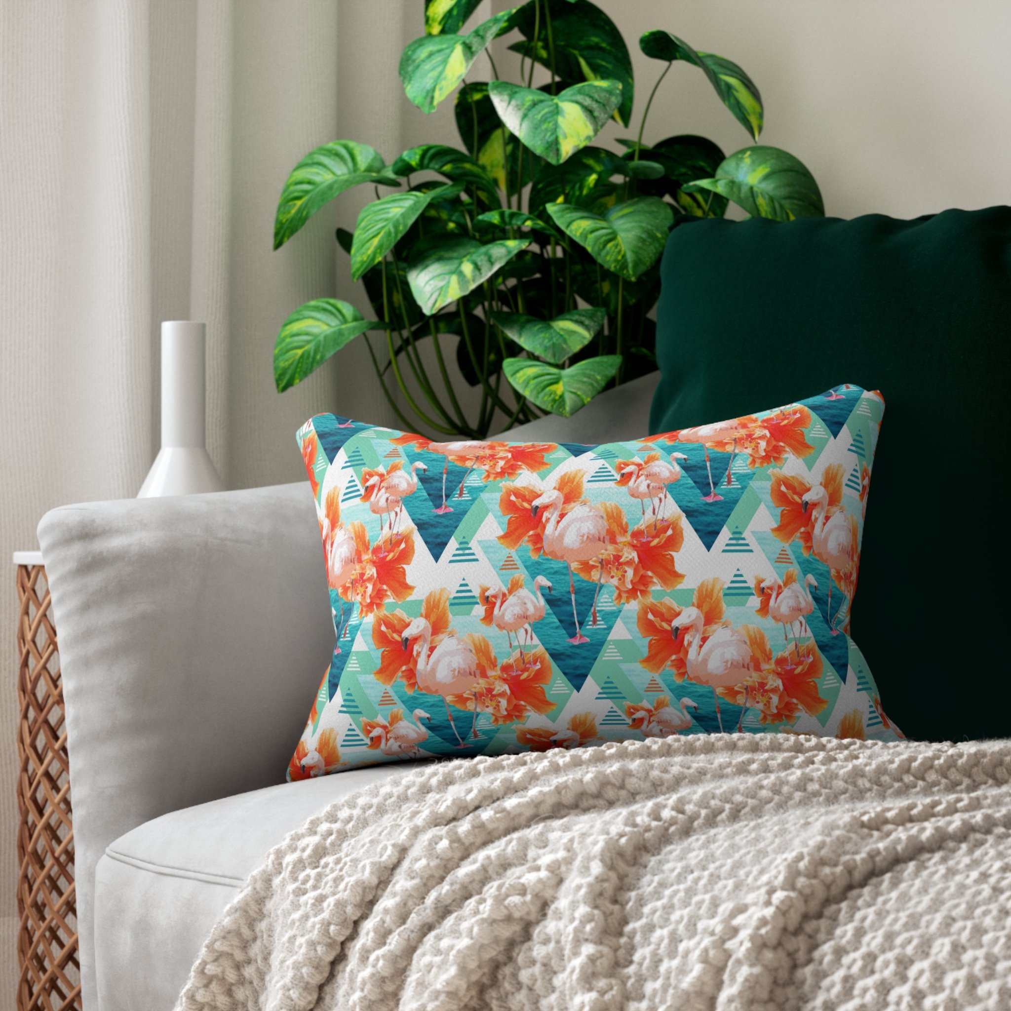 Flowers and Flamingos v7 (Light) - Lumbar Pillow on Couch.png