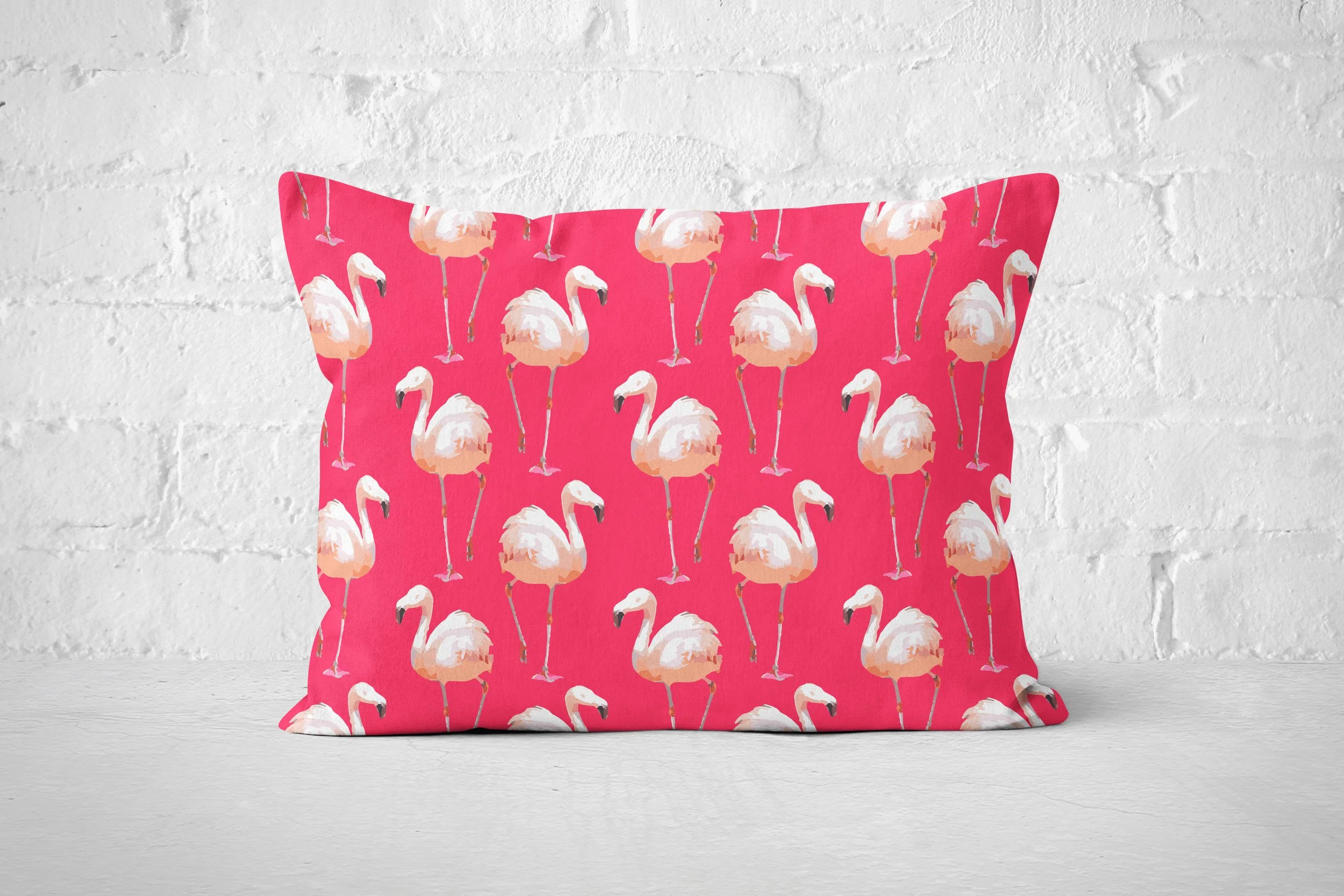 Walking Flamingos (Rose) - 20x14 Boudoir Pillow (Brick Wall Background).jpg
