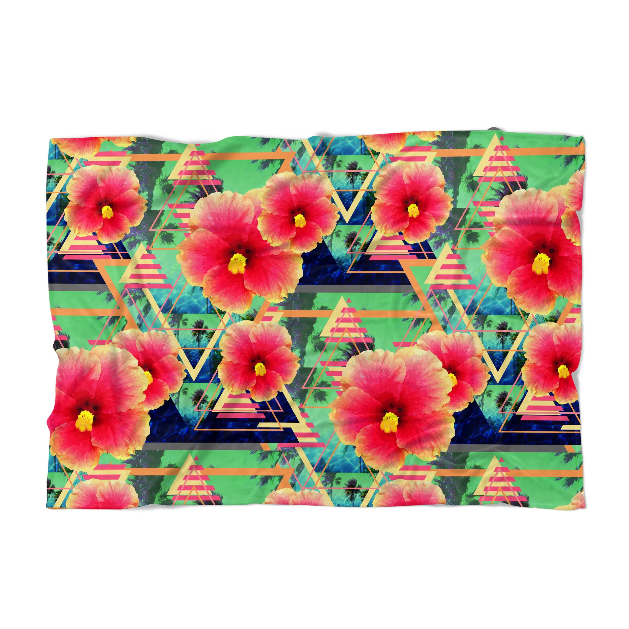 Pink Grapefruit Hibiscus Flowers - Fleece Blanket
