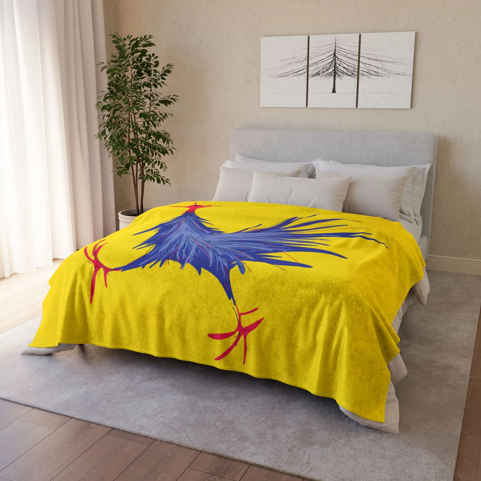 Rooster by Elisabeth Maurland - Fleece Blanket on Bed 1.png