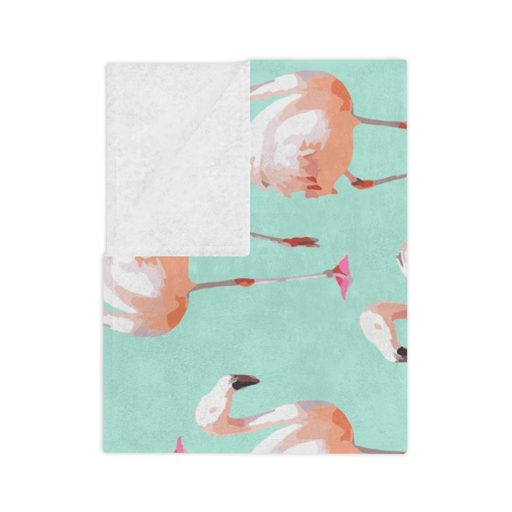 Walking Flamingos (Seafoam) - Fleece Blanket - Folded.png