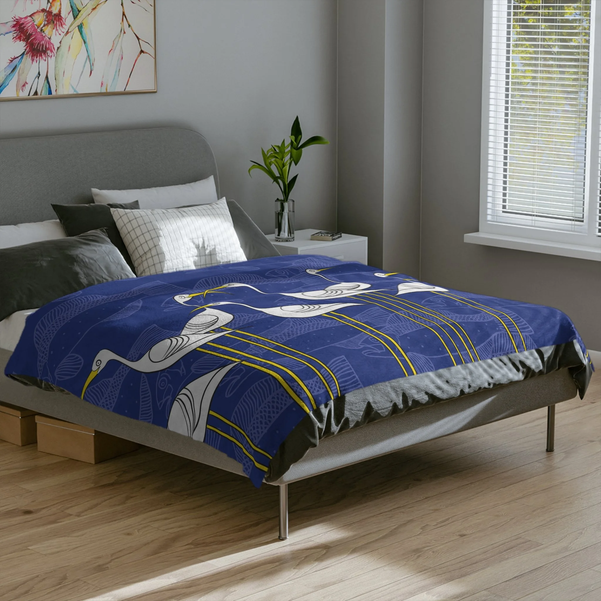 Ibis and Fish by Elisabeth Maurland - Fleece Blanket Context 2.png