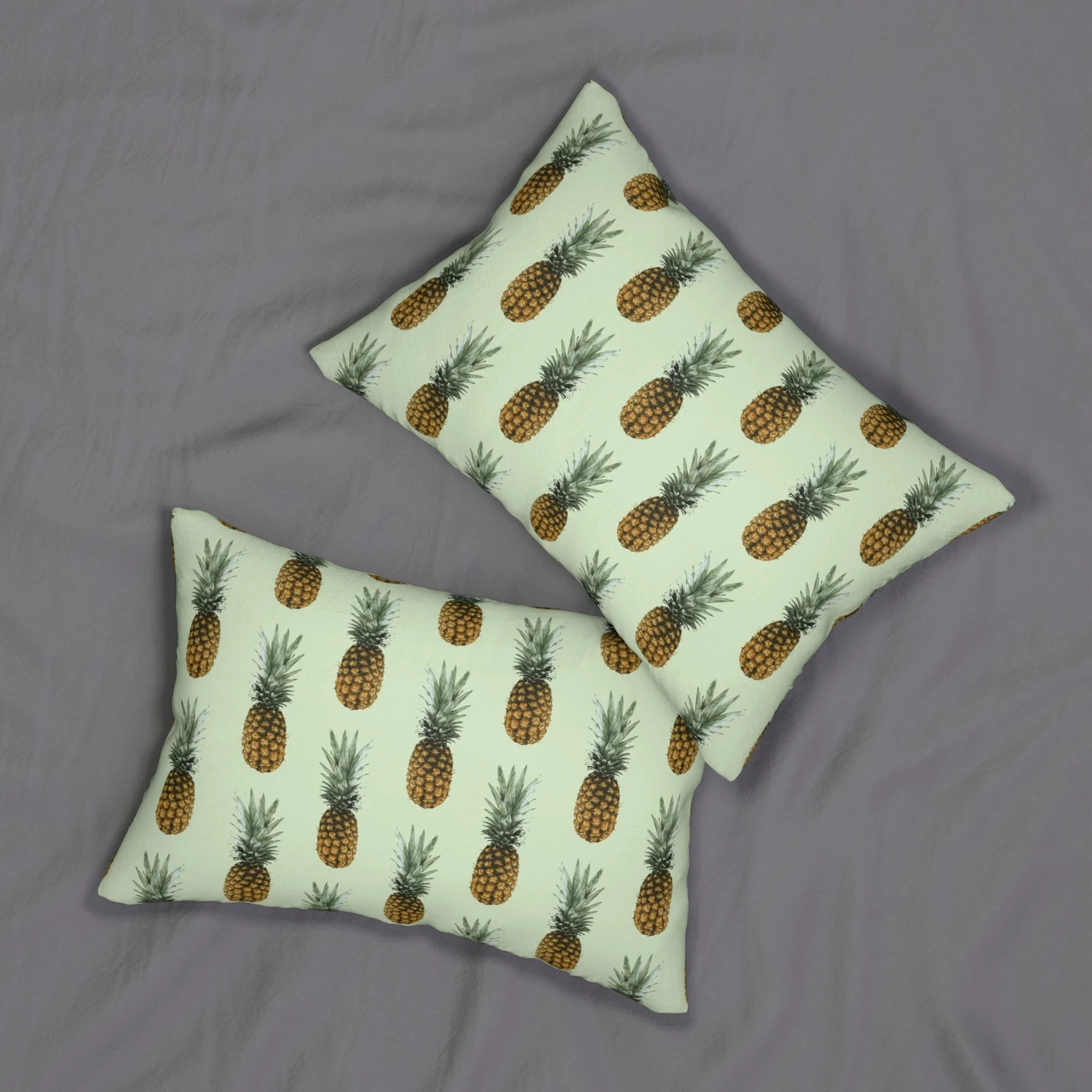 Pineapples (on Mint Green) - Lumbar Pillows on Bed.png
