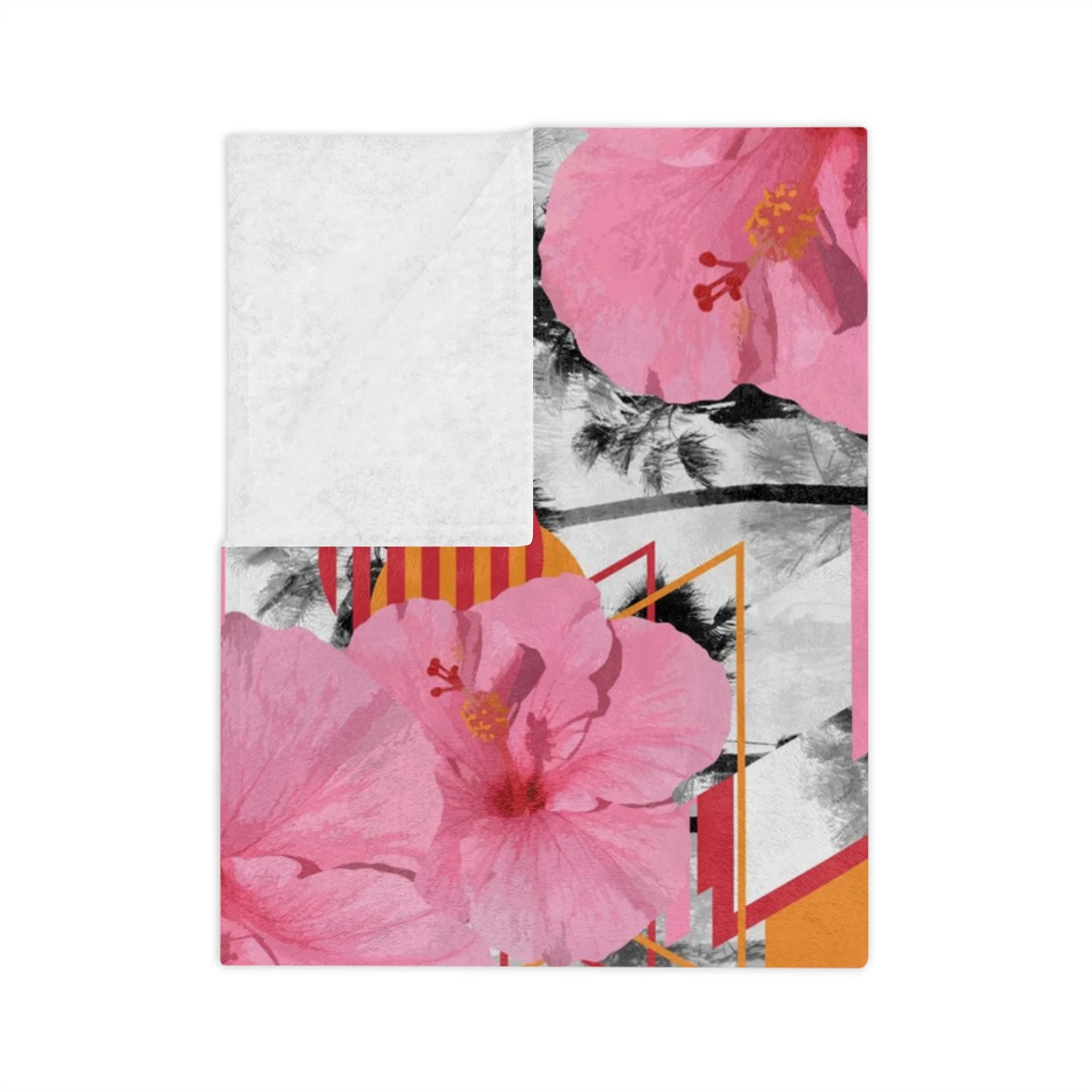 Sunset Pink Hibiscus Flowers - Fleece Blanket - Folded.png