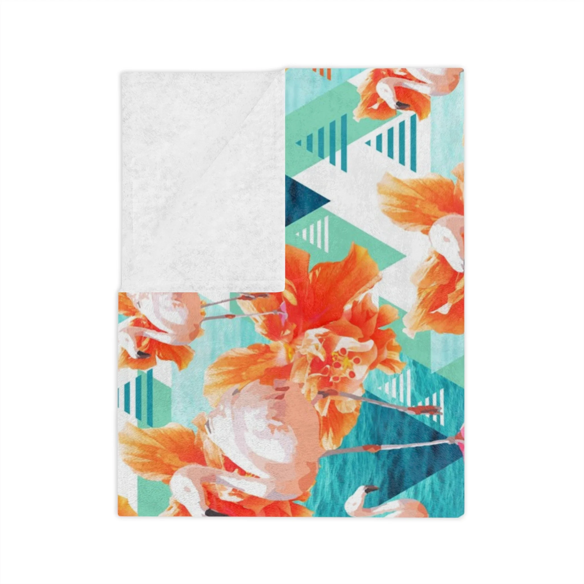 Flowers and Flamingos v7 LIGHT VERSION - Fleece Blanket - Folded.png