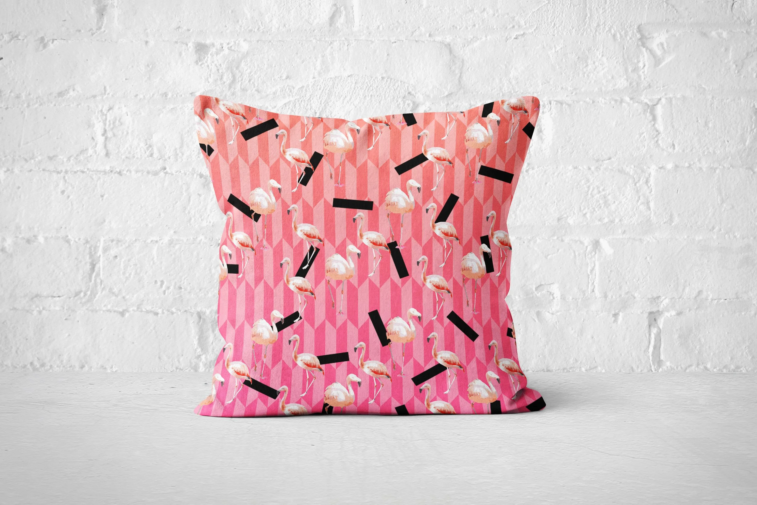 Candy Flamingos - Square Pillow (Brick Wall Backdrop).jpg