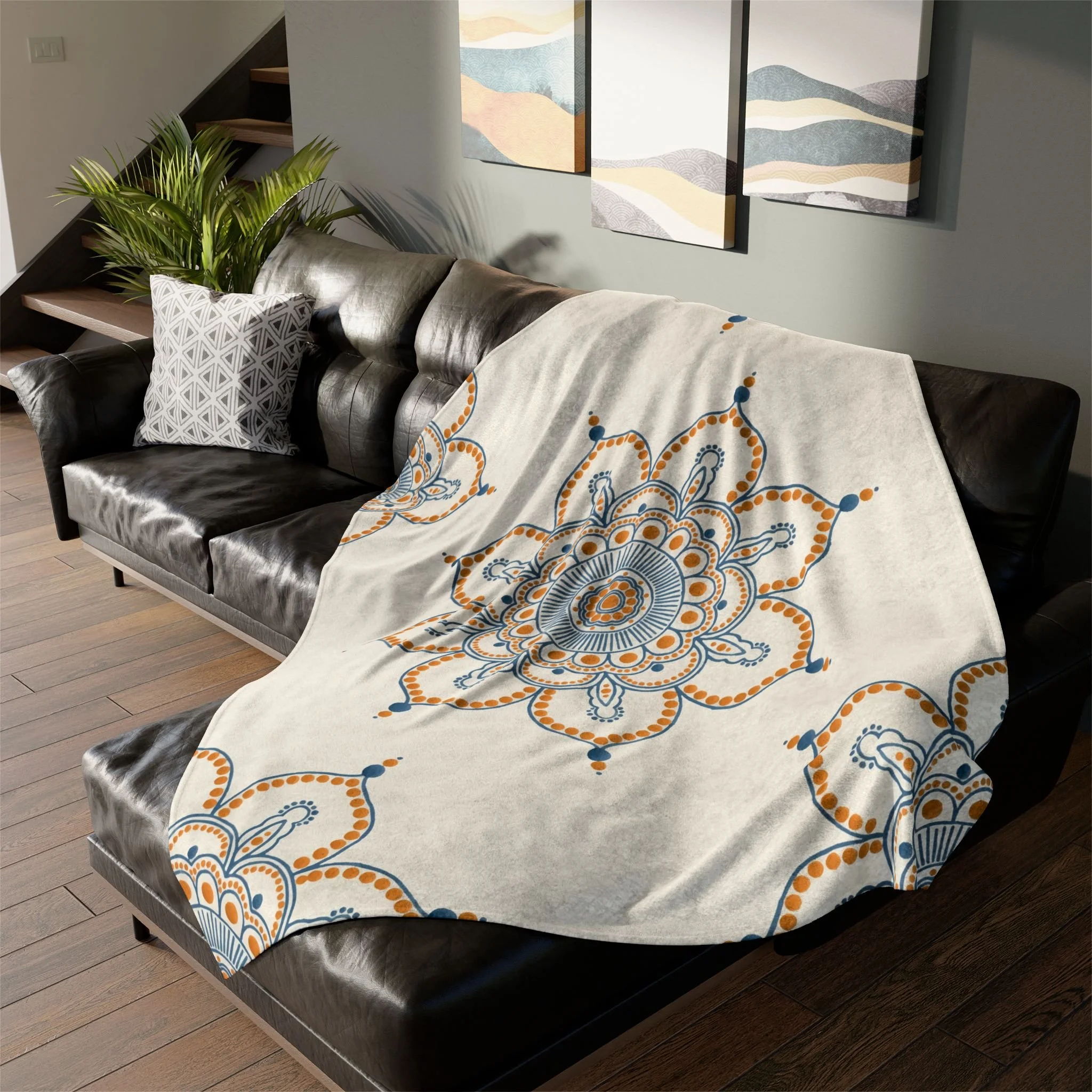 Orange Mandala by Erin Witters - Fleece Blanket on Couch 1.png