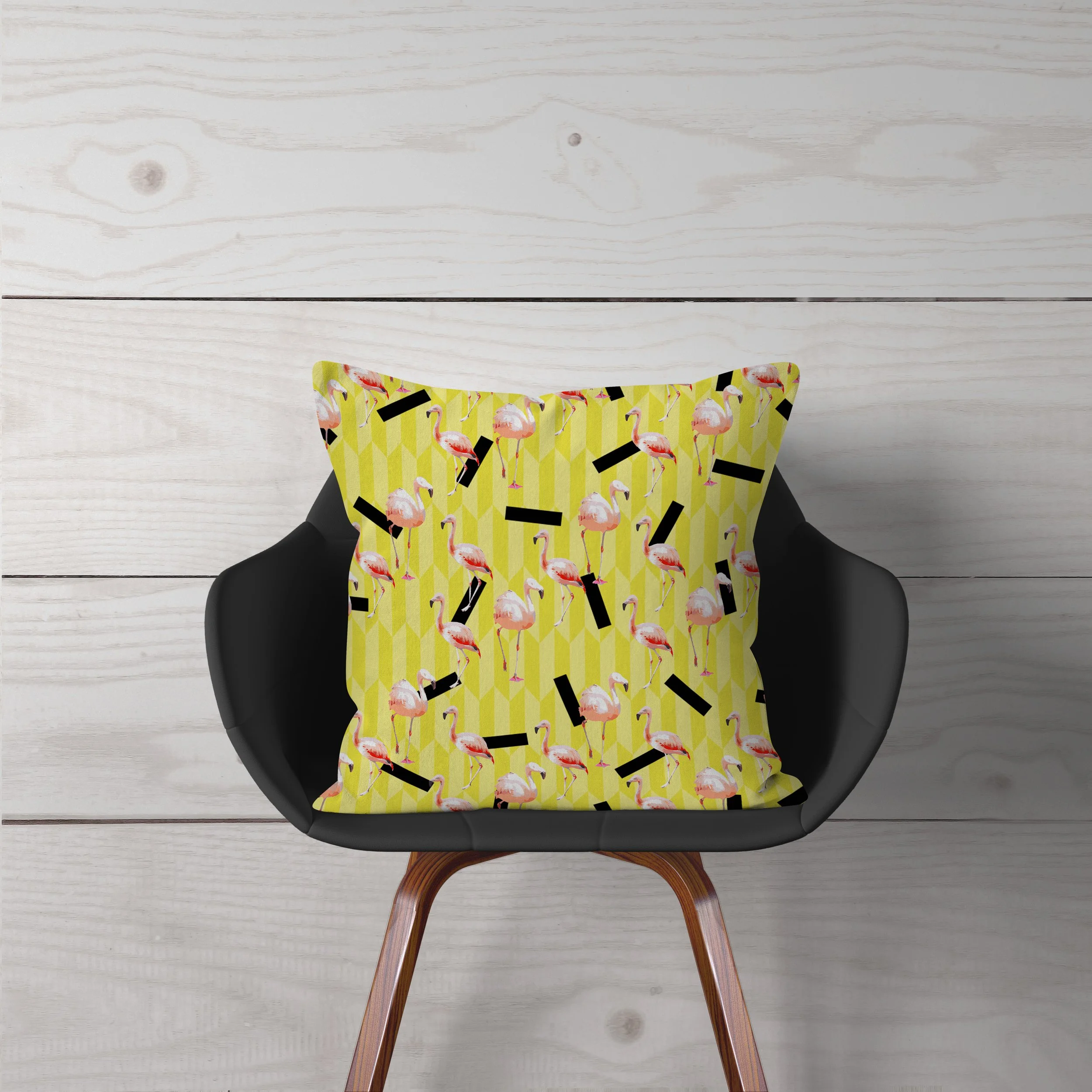 Lemon Flamingos - Throw Pillow on Chair.jpg