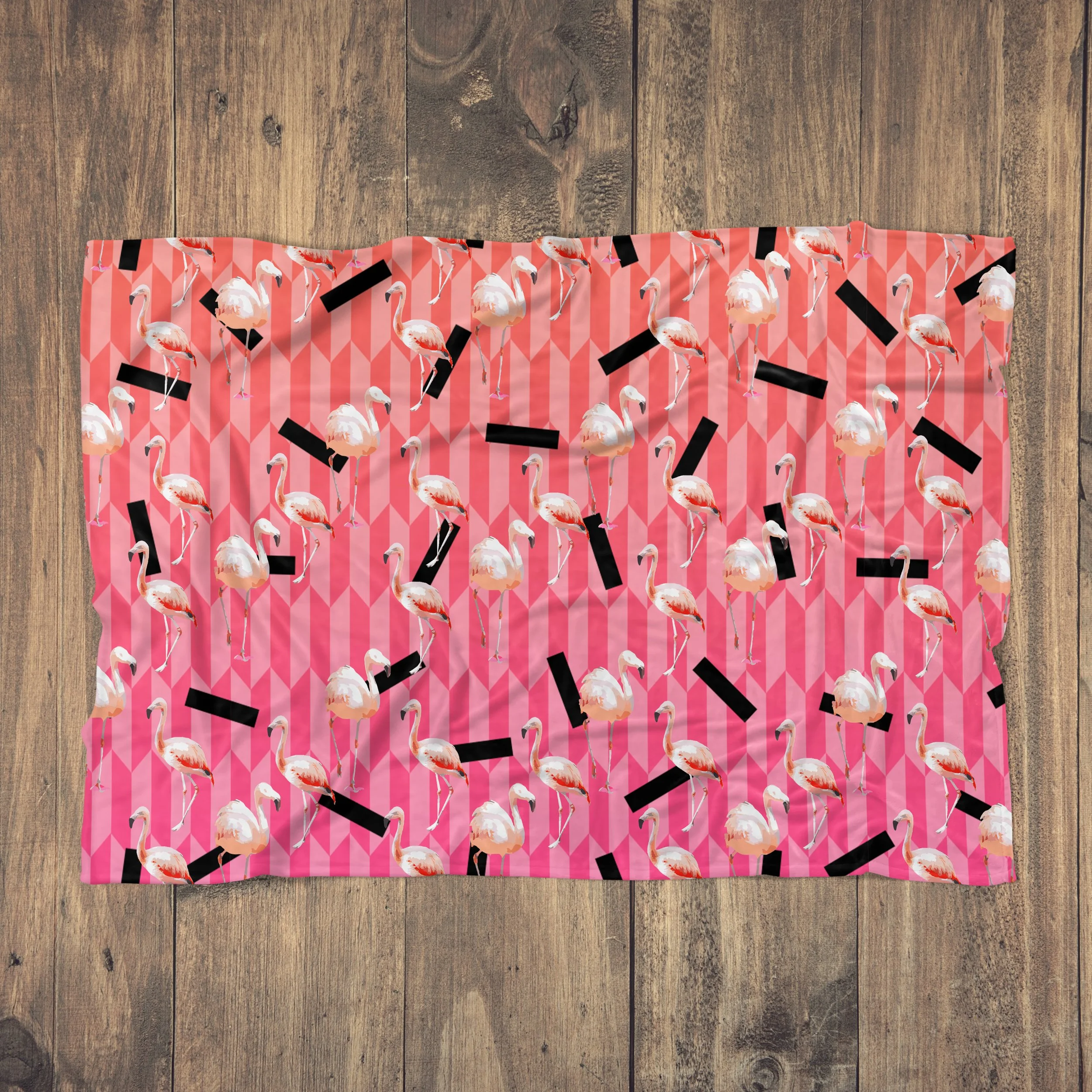 Candy Flamingos - Fleece Blanket on Wood Floor.jpg