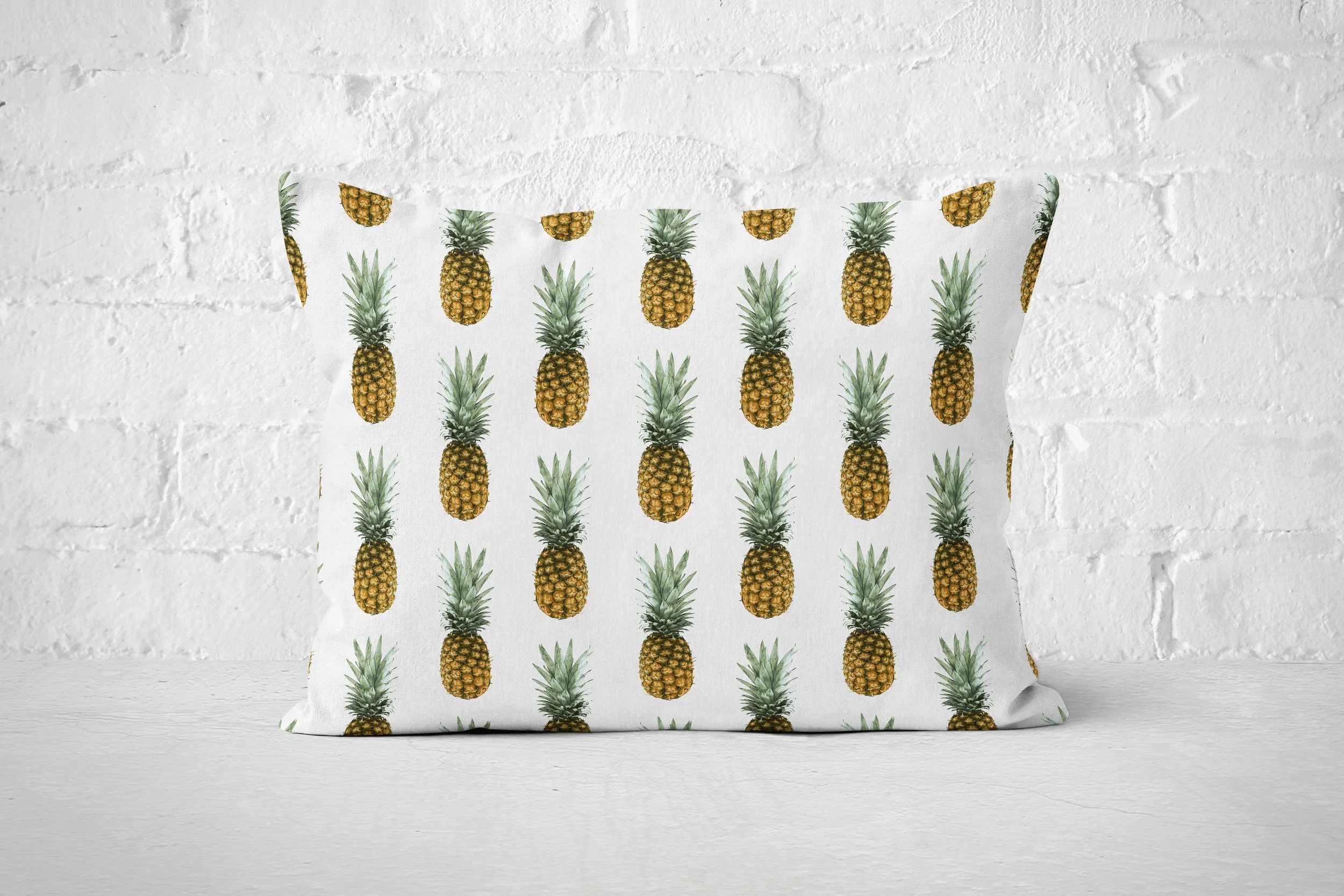 Pineapples (on White Smoke) - 20x14 Boudoir Pillow (White Brick Wall Backdrop).jpg