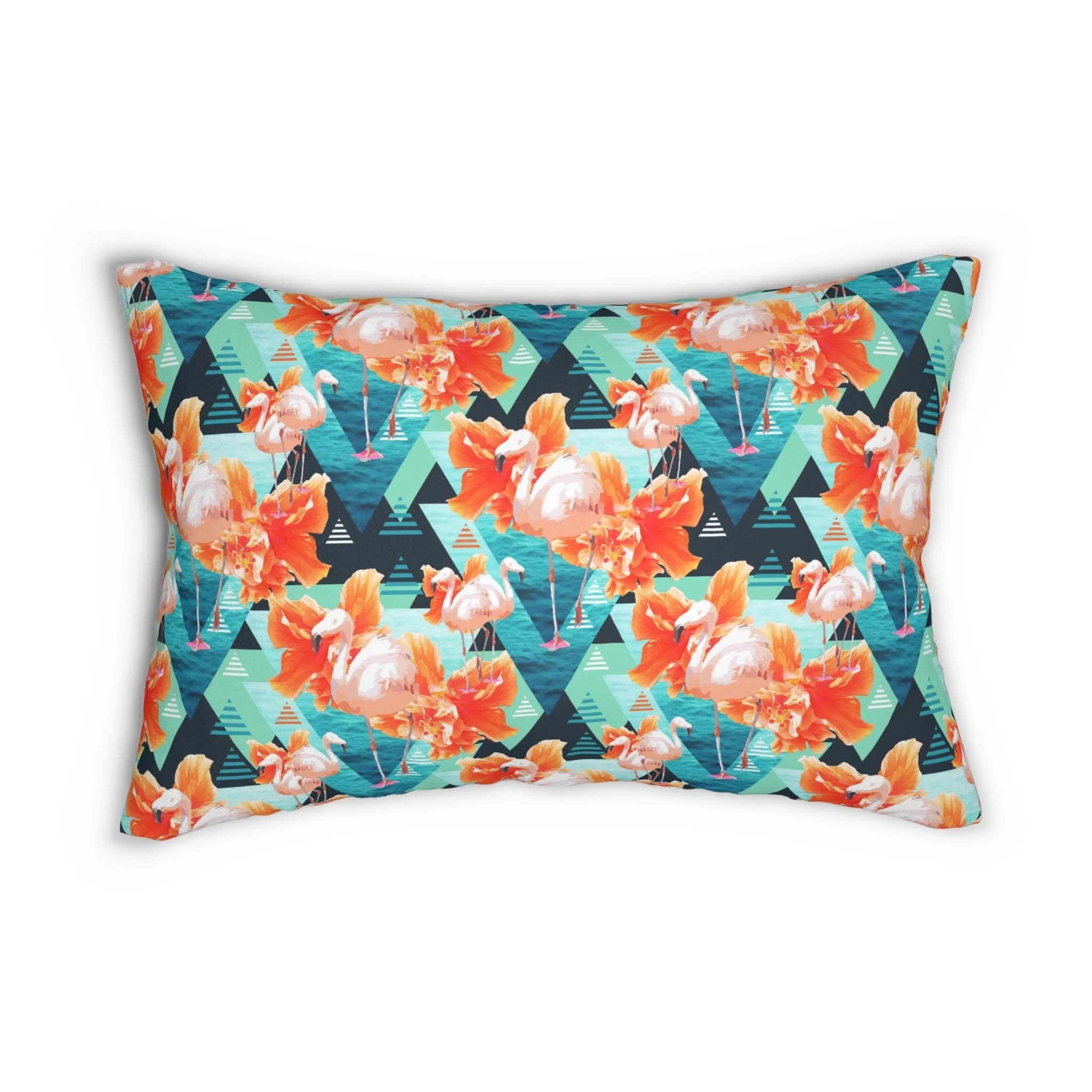 Flowers and Flamingos v7 (Dark) - Lumbar Pillow Front.png
