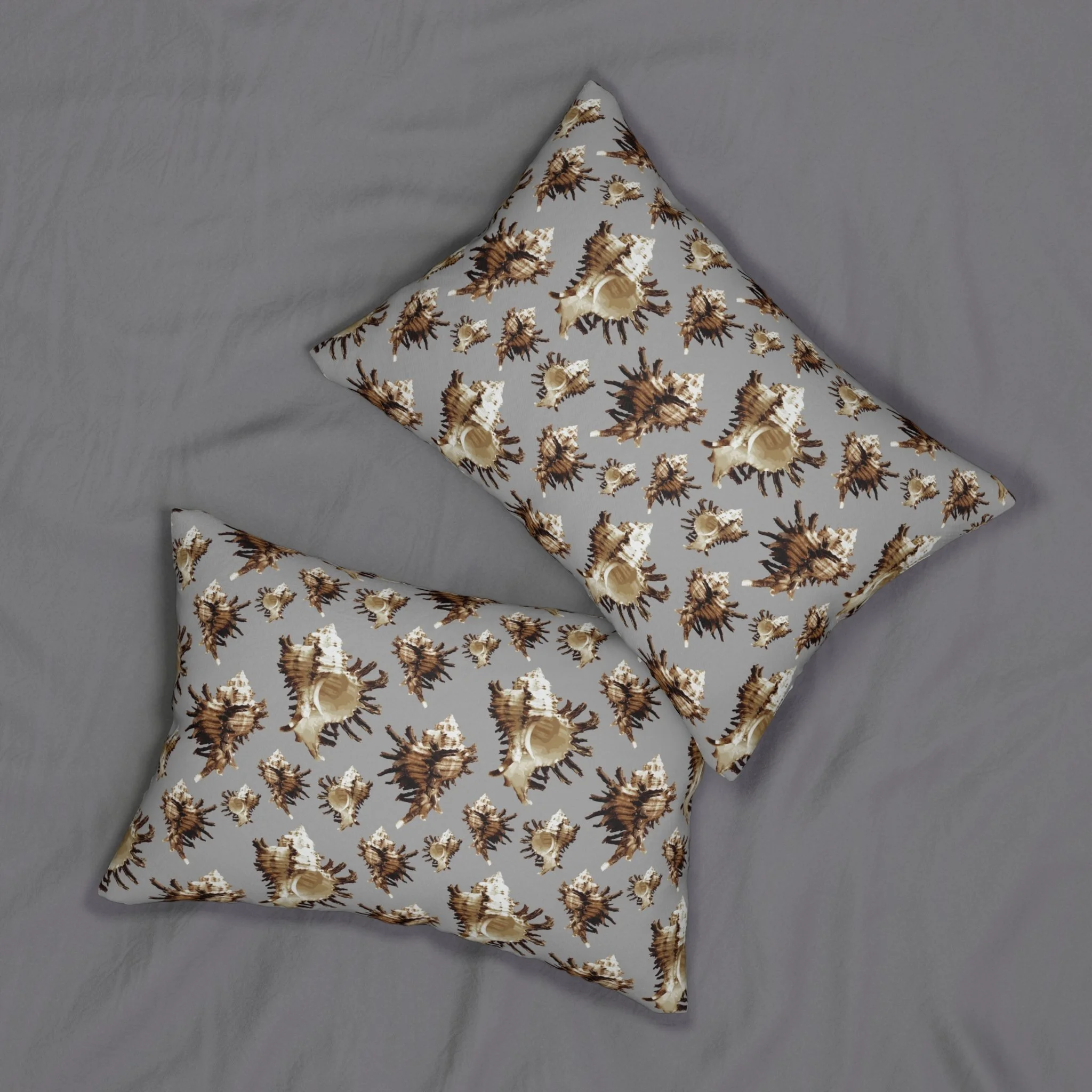 Spiky Conches (on Gray) - Lumbar Pillows on Bed.png