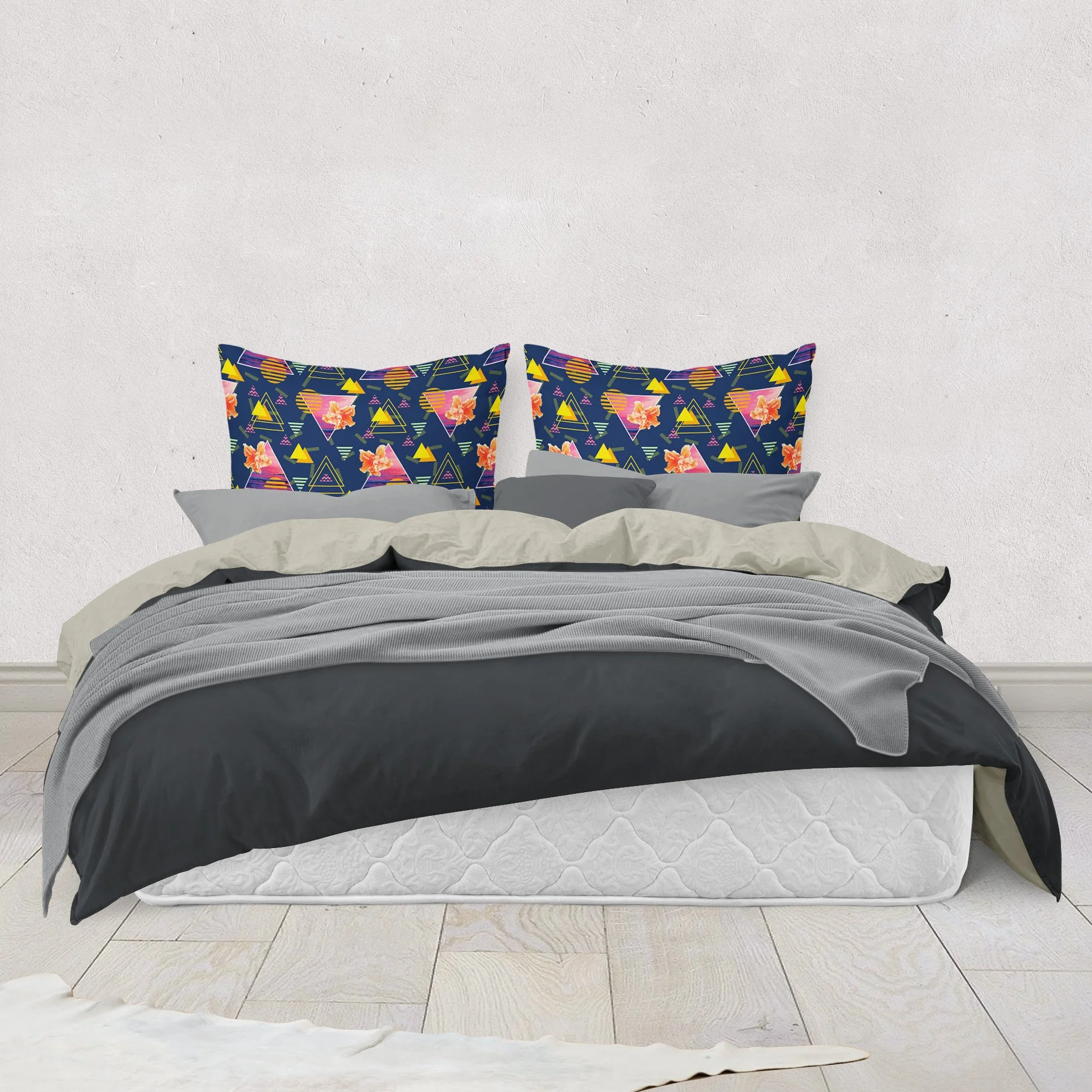 Hibiscus Sunrise - Pillows on Bed.jpg