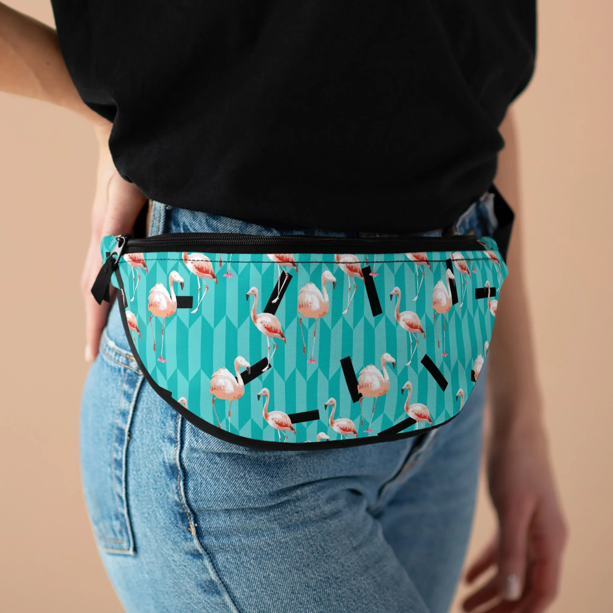 Taffy Flamingos - Fanny Pack Lifestyle Woman.png