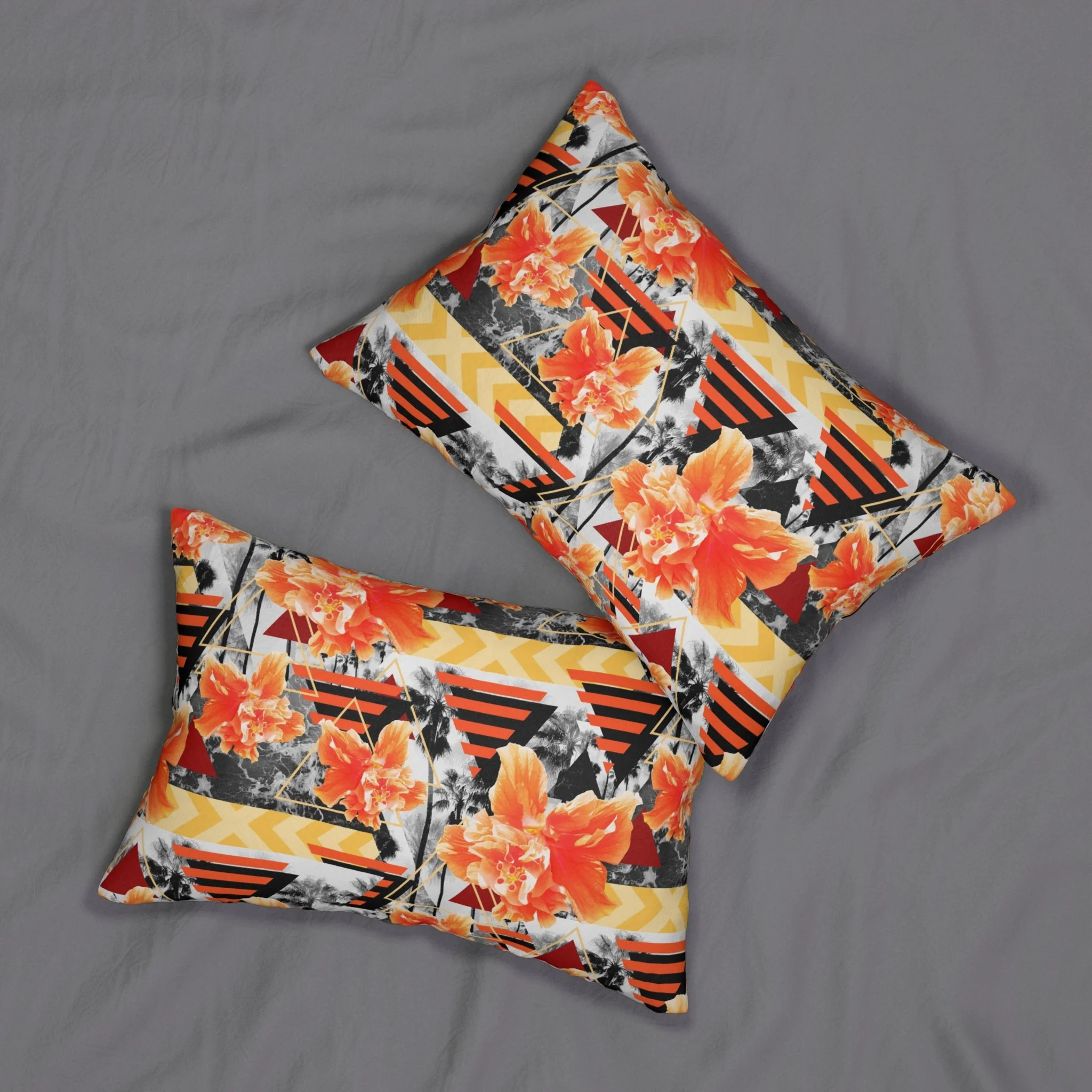 Wild Orange Hibiscus - Lumbar Pillows on Bed.png