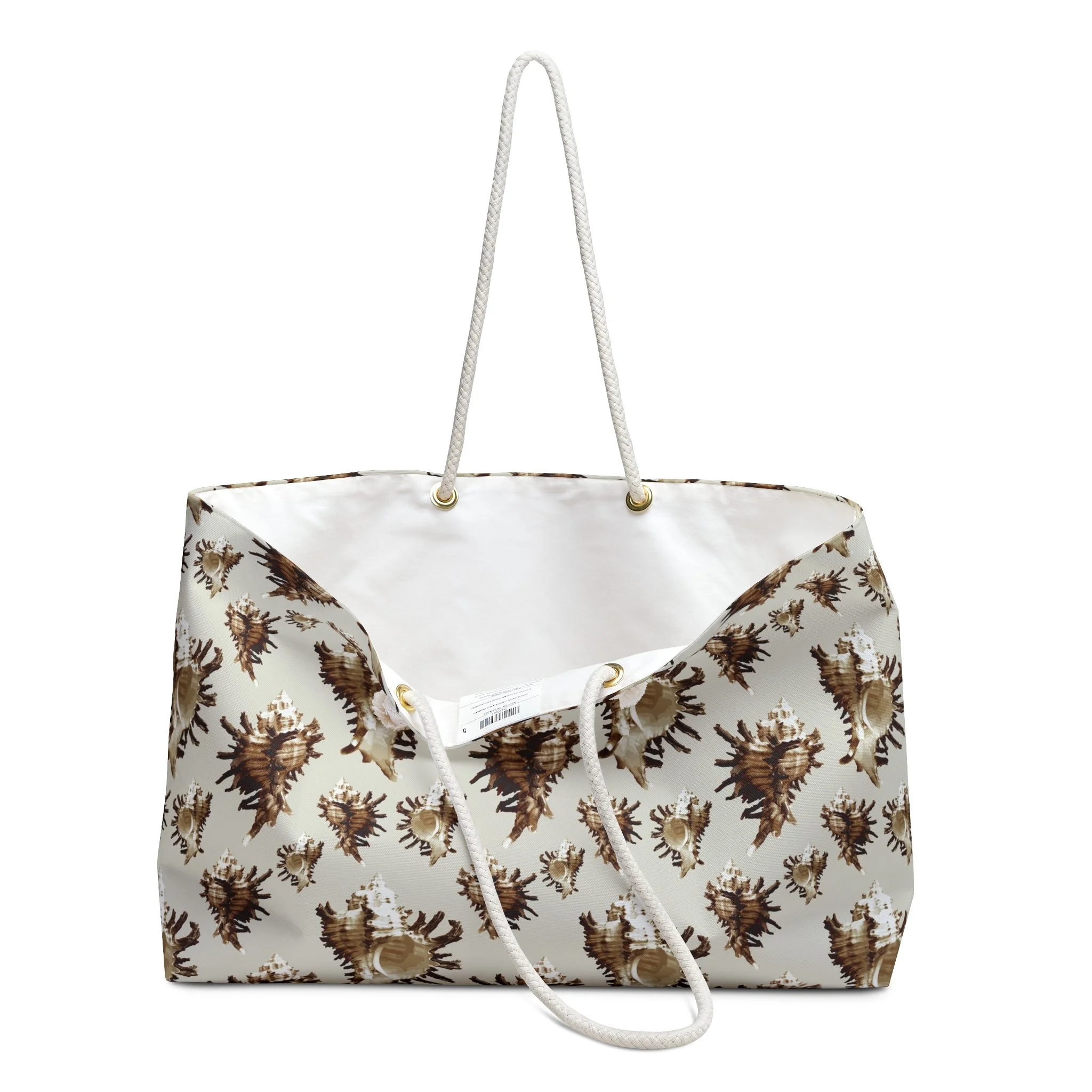 Spiky Conches (on Light Grayish Yellow) - Weekender Rope Bag Open.png