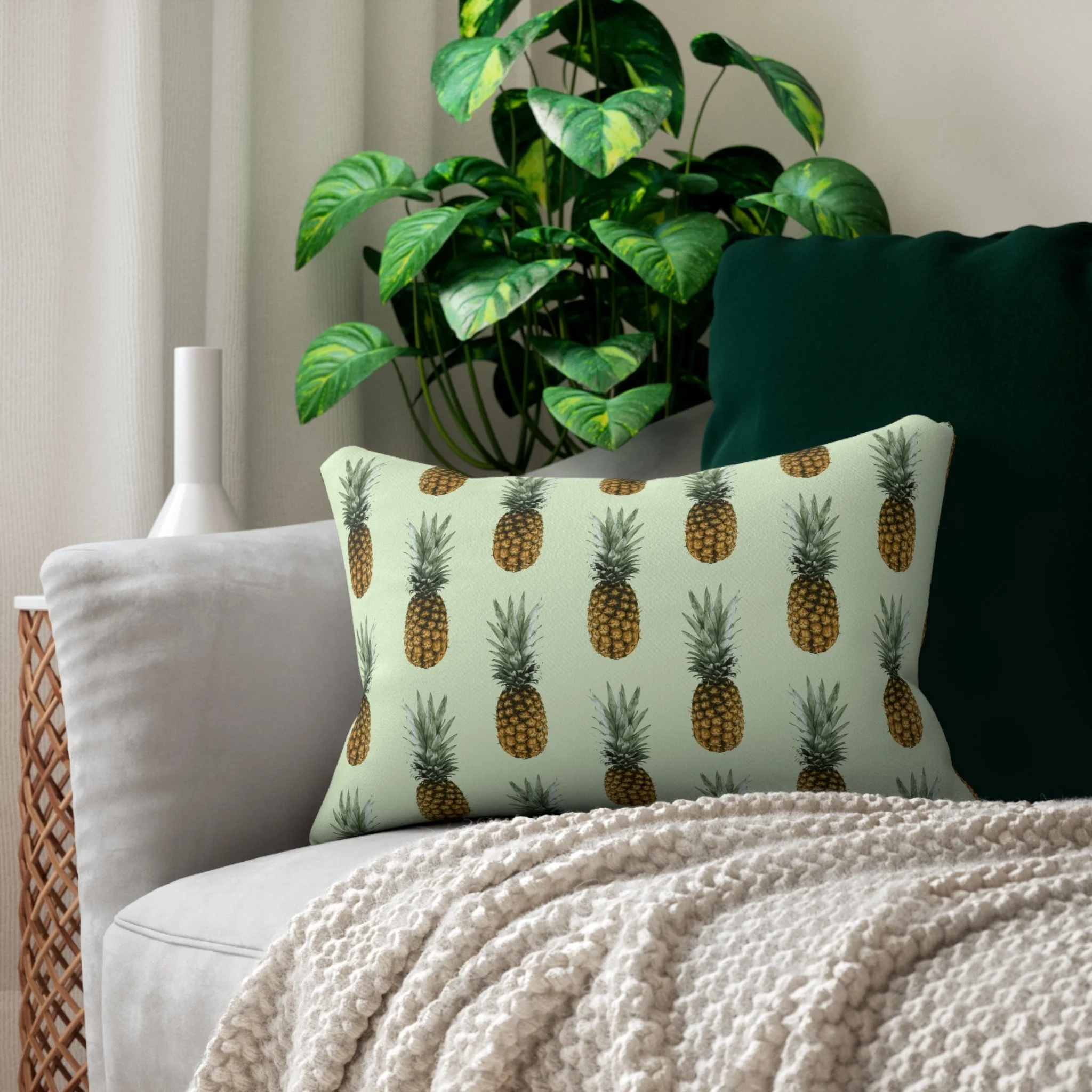 Pineapples (on Mint Green) - Lumbar Pillow on Couch.png