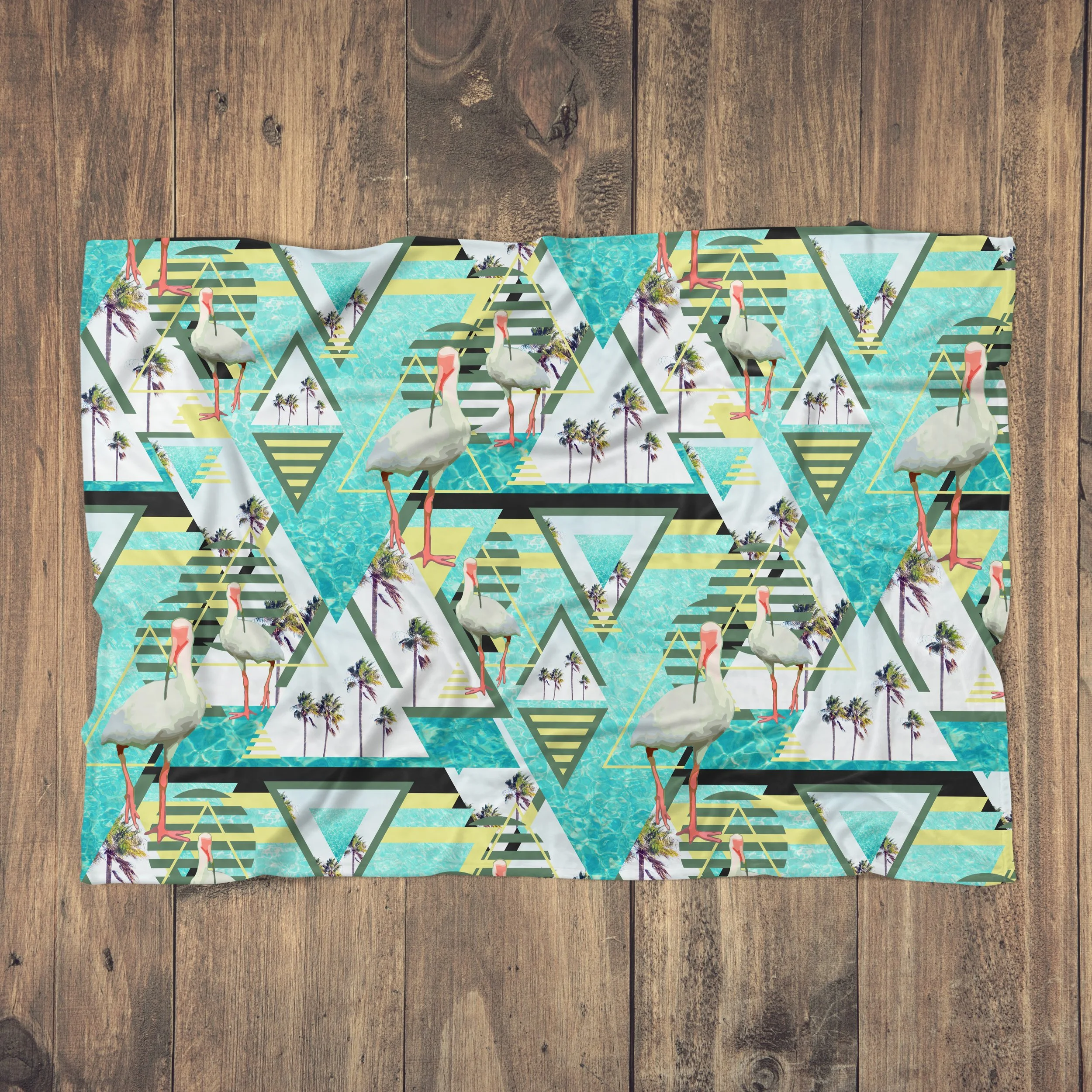 Summer White Ibis - Fleece Blanket on Wood Floor.jpg