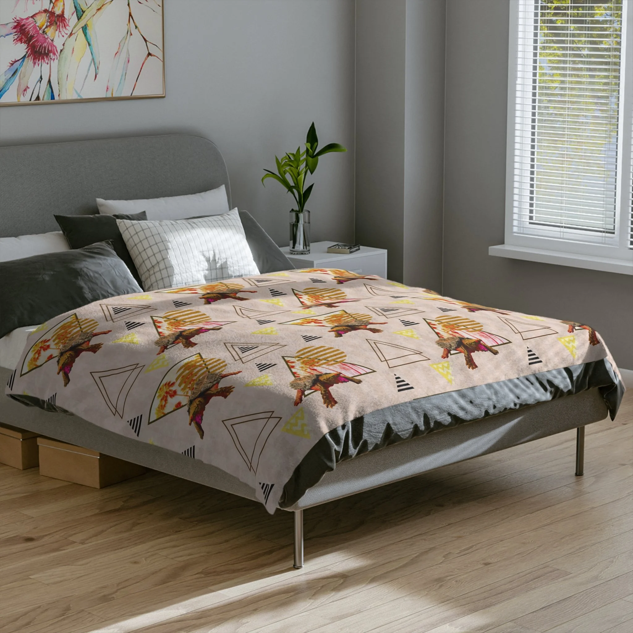 Fire Island Terrapins - Fleece Blanket - On Bed.png