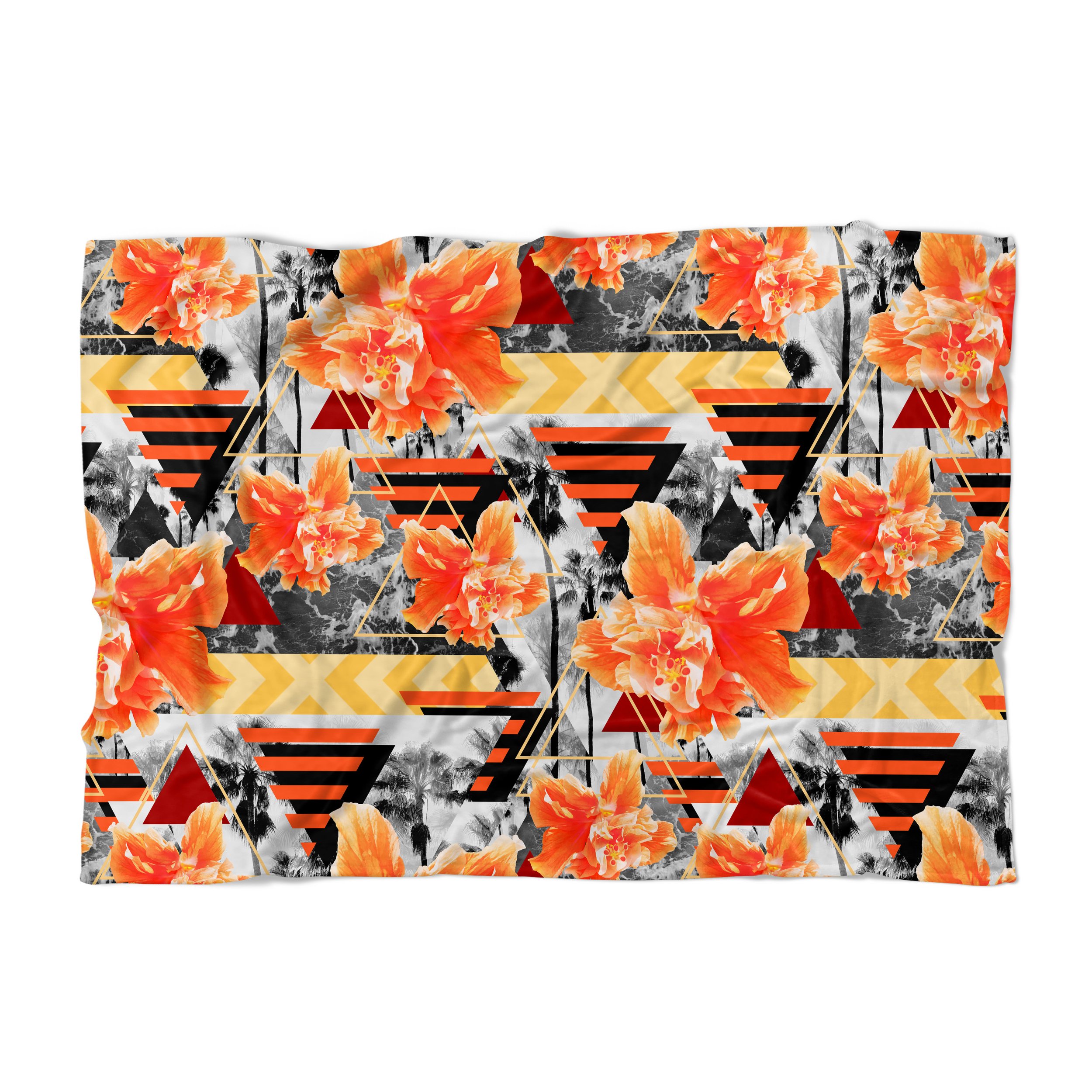 Wild Orange Hibiscus - Fleece Blanket