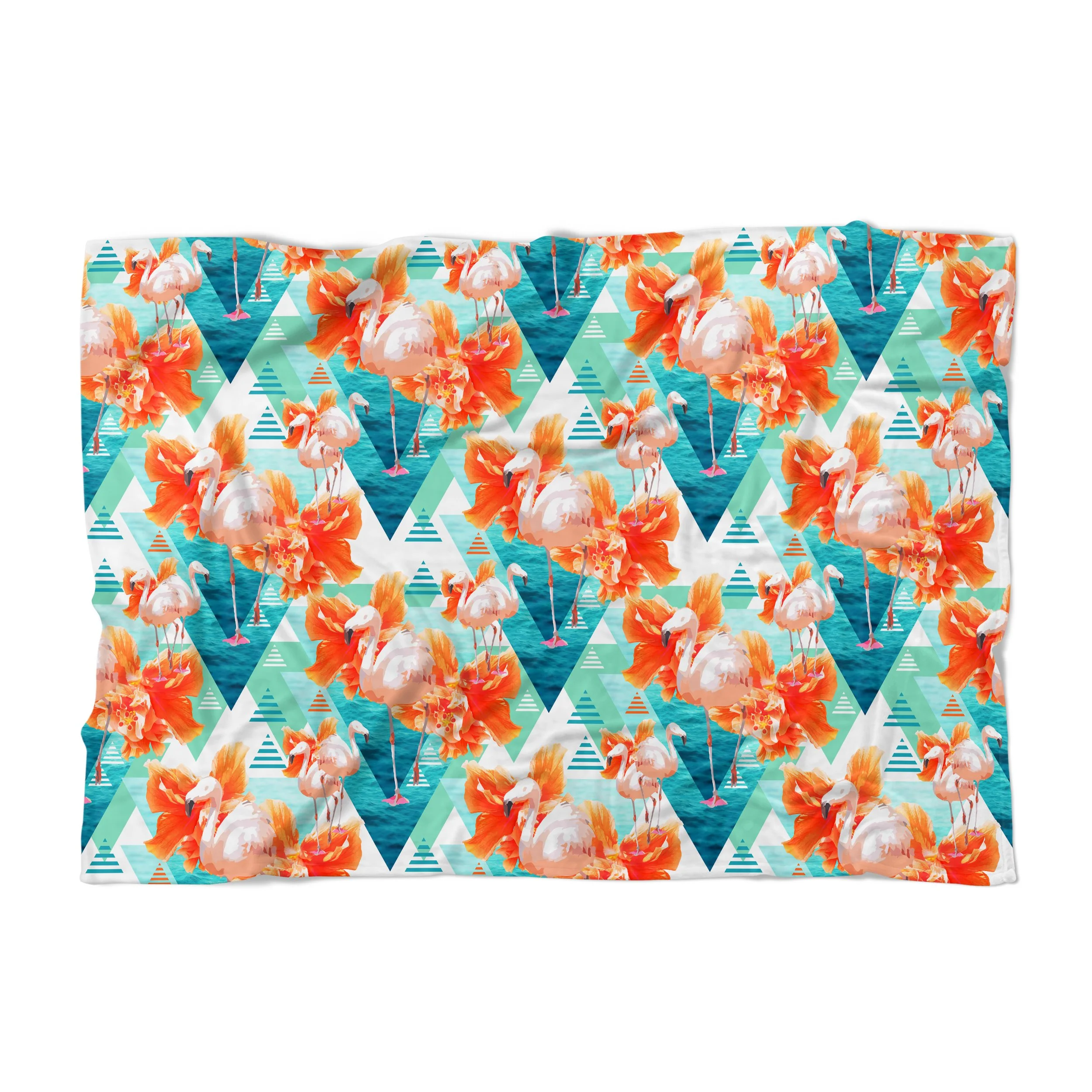 Flowers and Flamingos v7 (Light) - Fleece Blanket.jpg