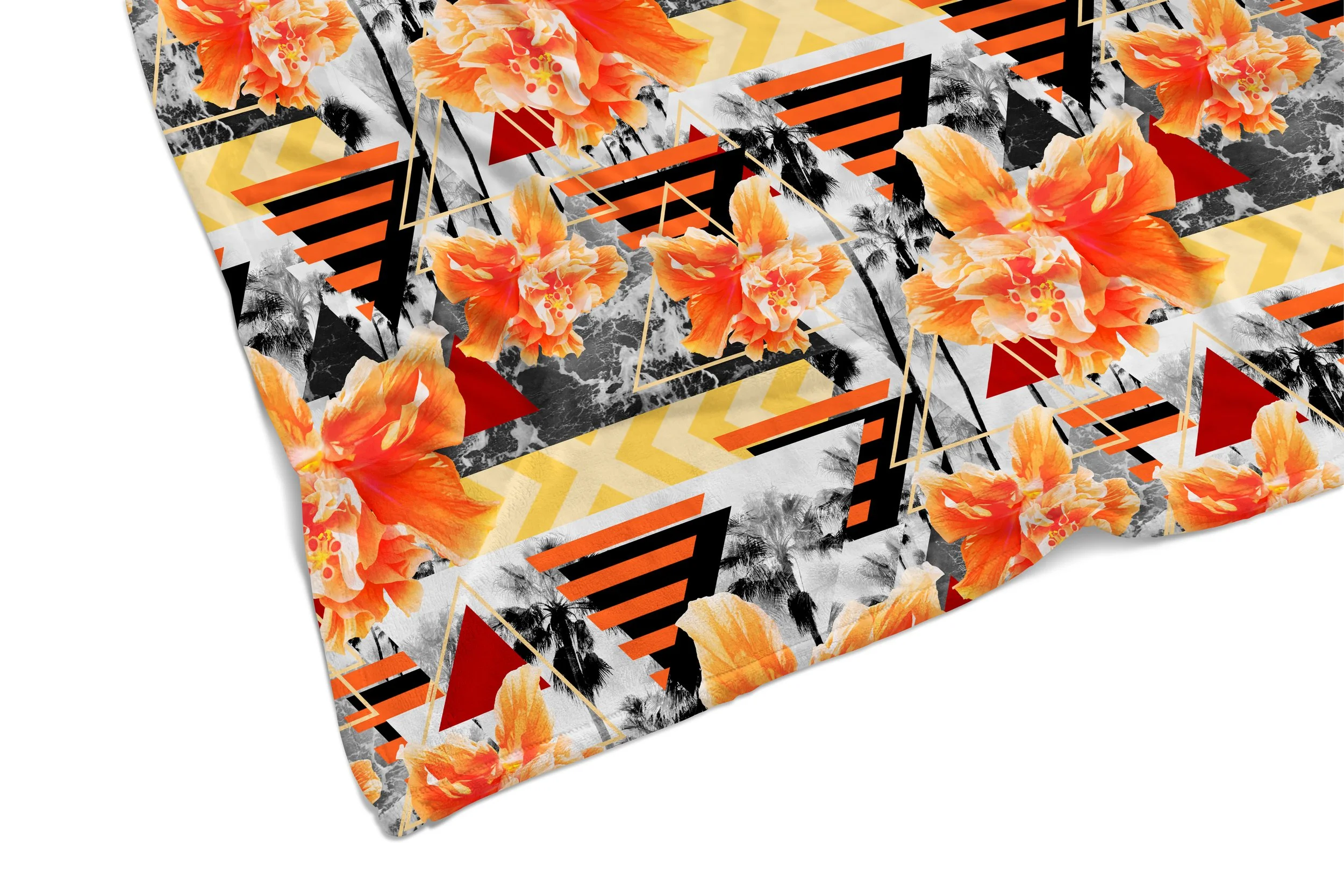 Wild Orange Hibiscus - Fleece Blanket Corner Close Up.jpg