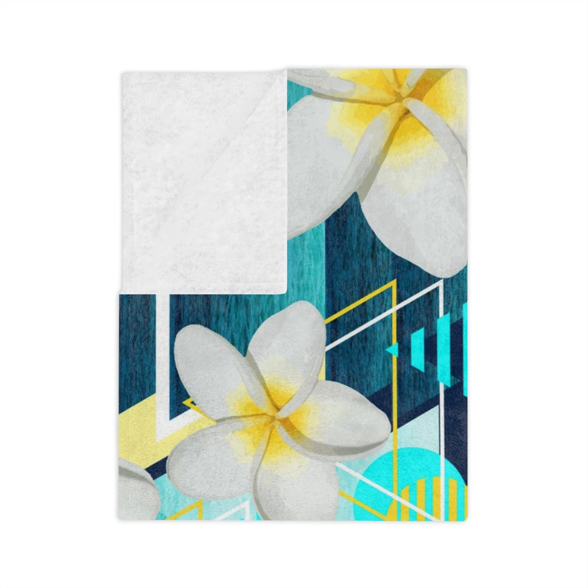Beach White Plumeria Flowers - Fleece Blanket - Folded.png