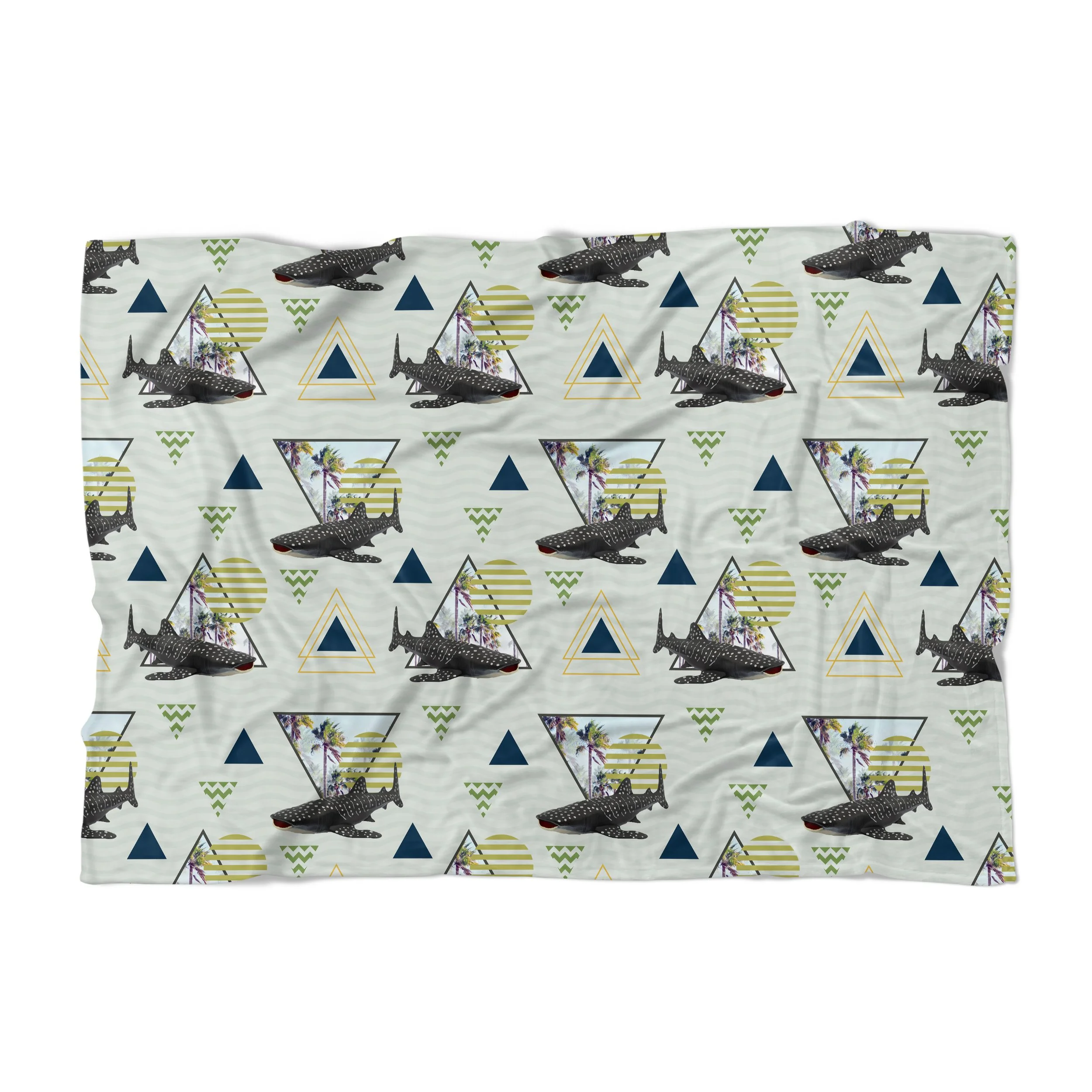 Florida Palms and Whale Sharks - Fleece Blanket.jpg