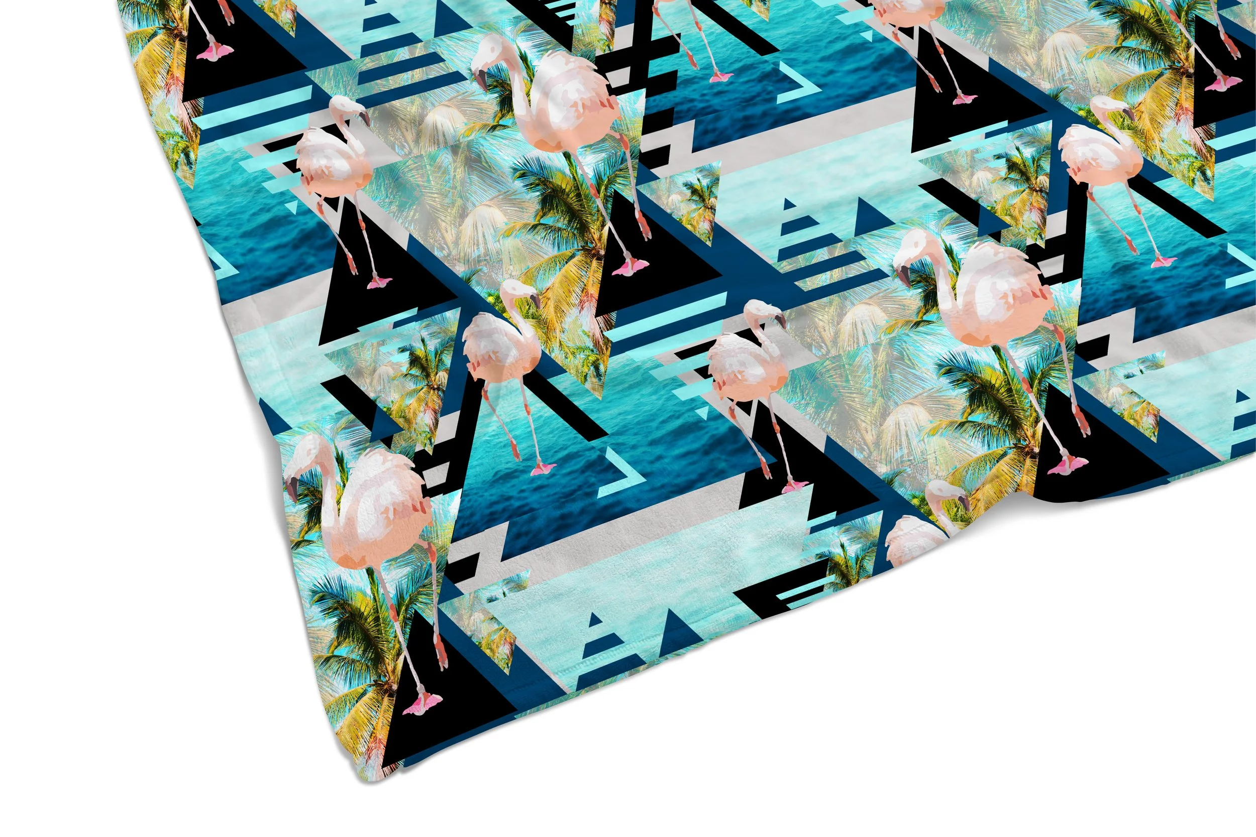 Turquoise Flamingos - Fleece Blanket Corner Close Up.jpg