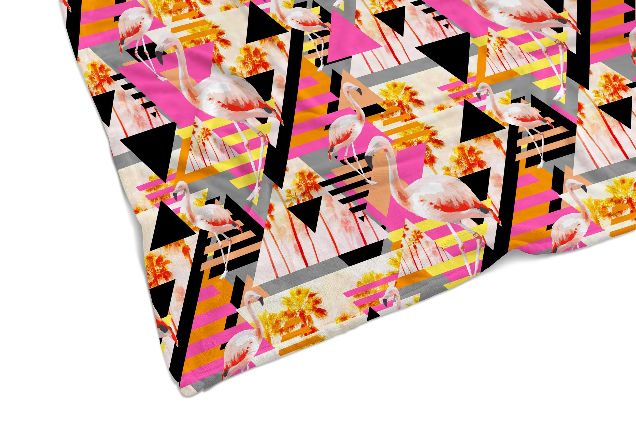 Sunset Flamingos - Fleece Blanket Corner Close-Up.jpg