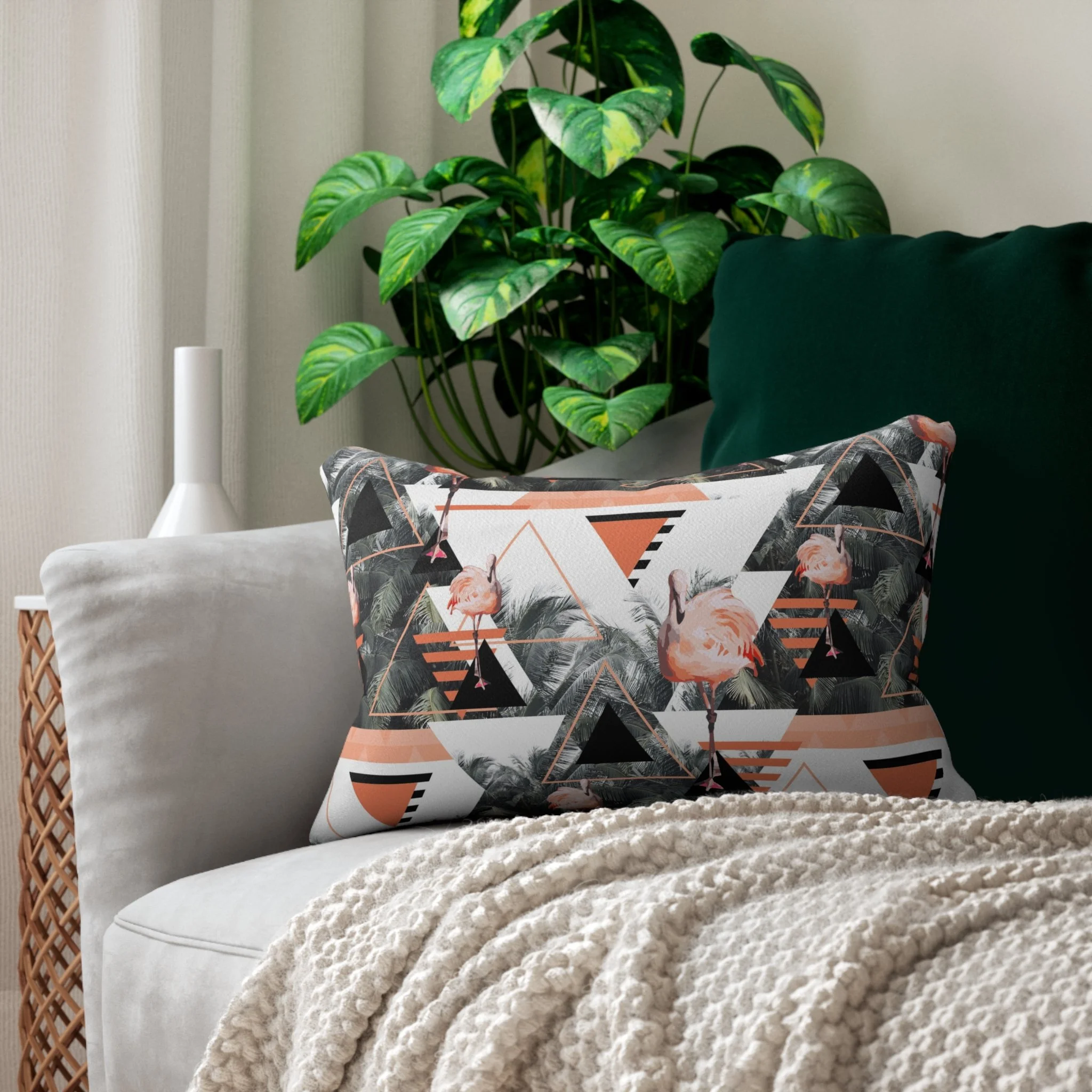 Black Beach Flamingos - Lumbar Pillow on Couch.png