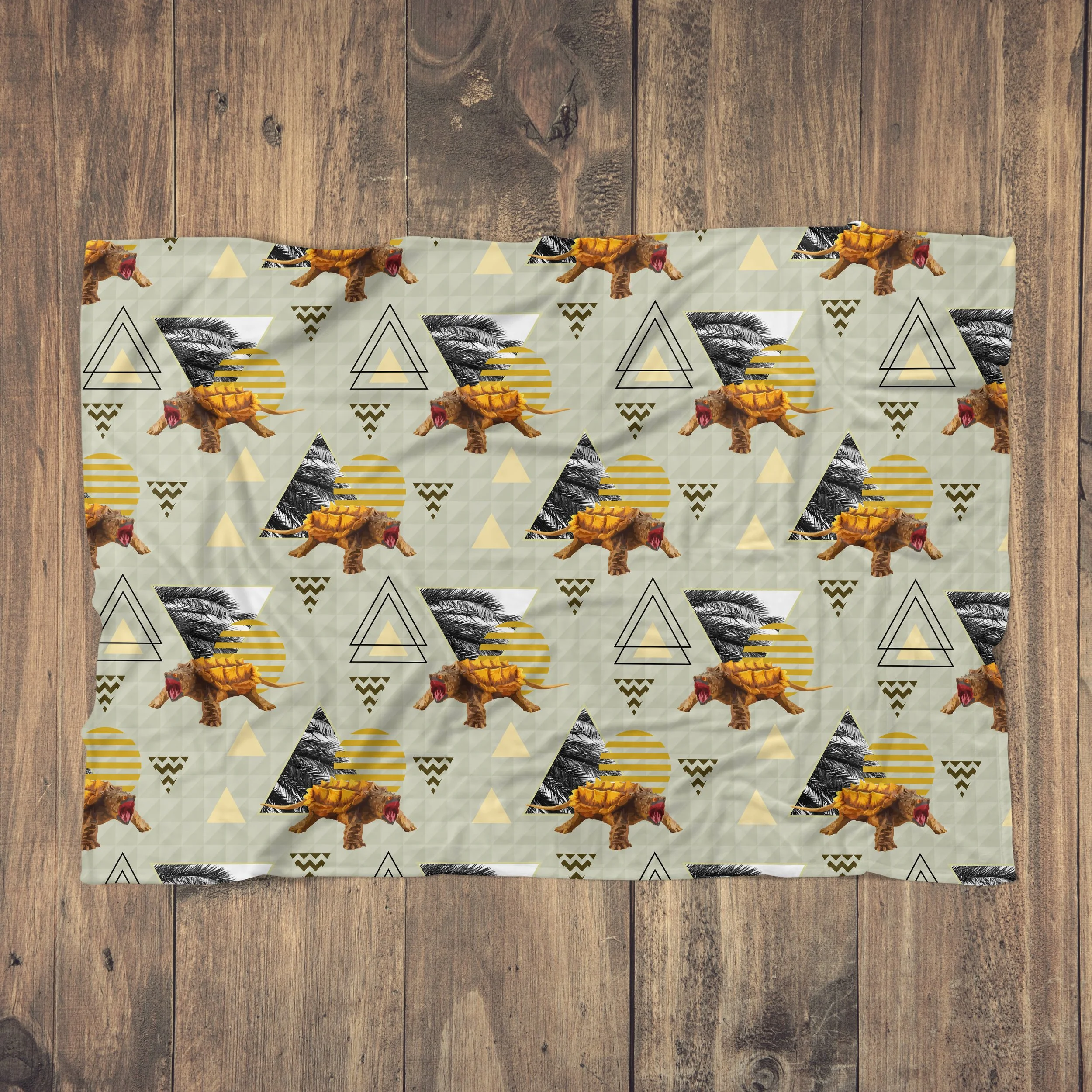 Golden Snapping Turtles - Fleece Blanket on Wood Floor.jpg