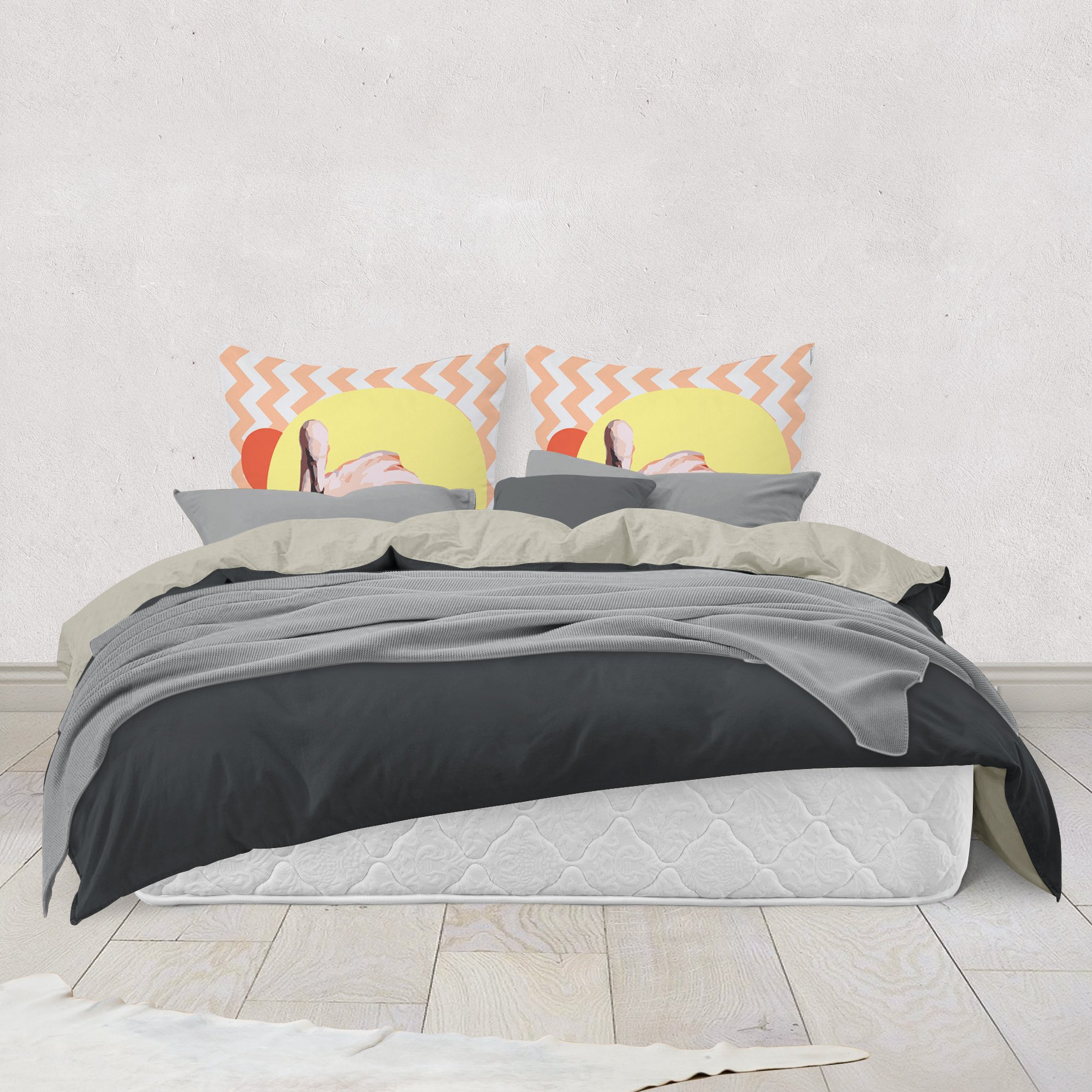 Zig Zag Flamingo - Pillows on Bed.jpg