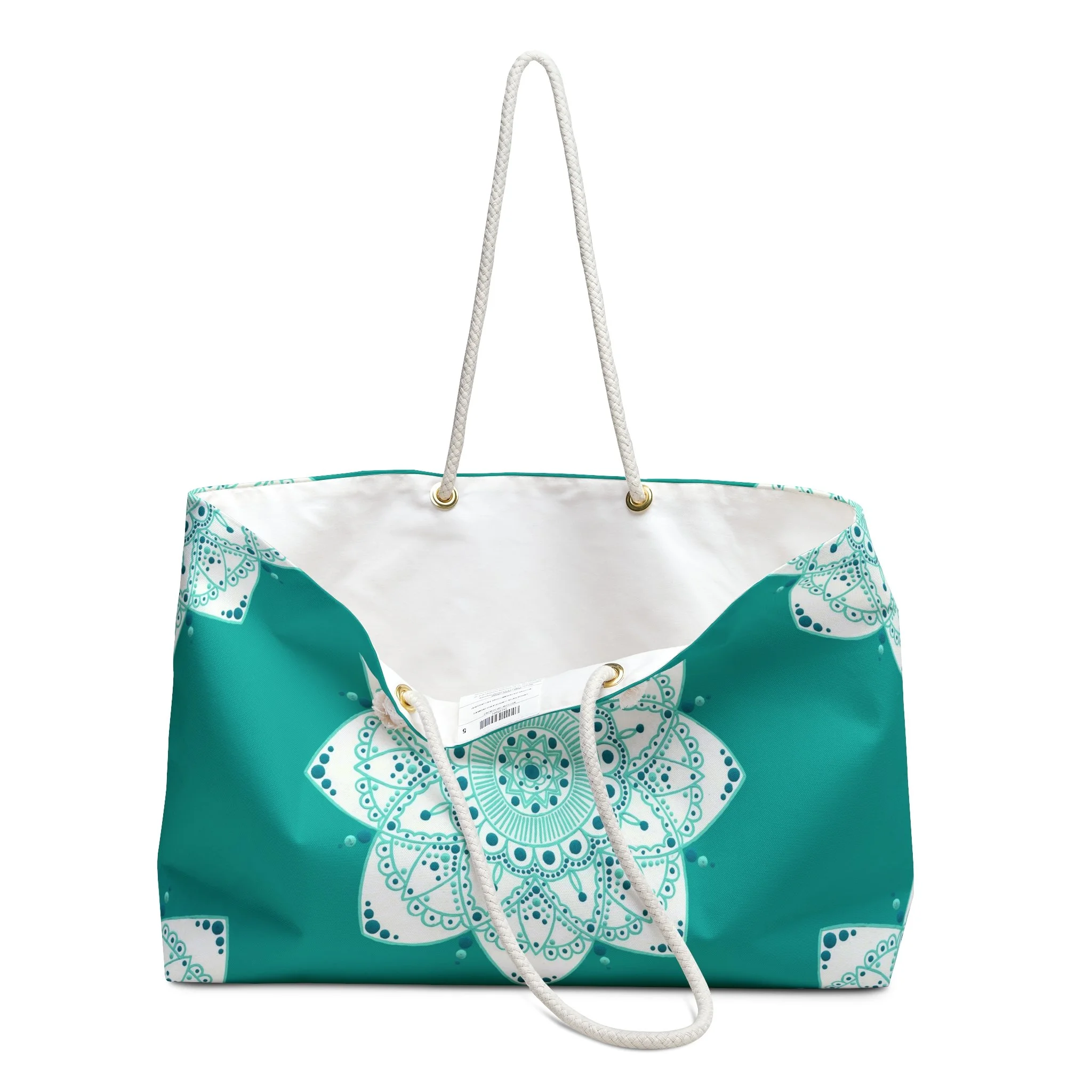 Teal Mandala by Erin Witters - Weekender Rope Tote Open.png