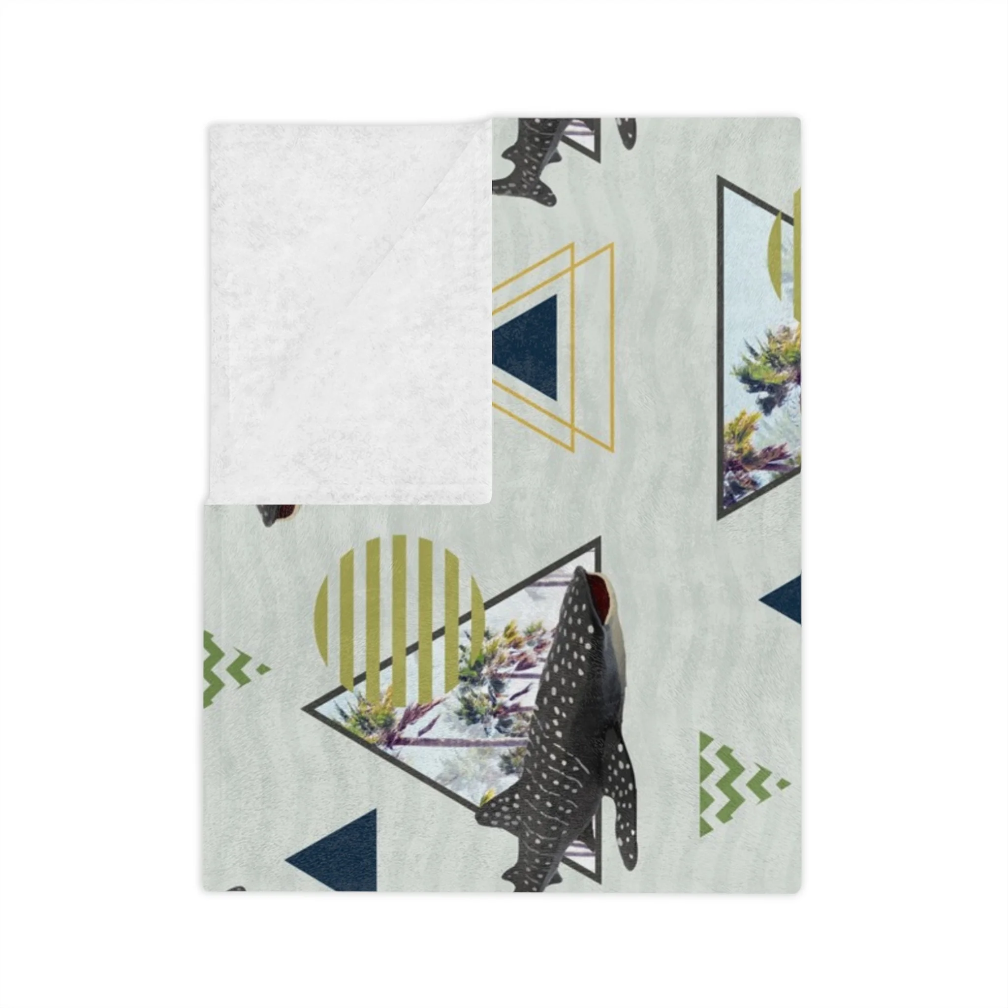 Florida Palms and Whale Sharks - Fleece Blanket Folded.png