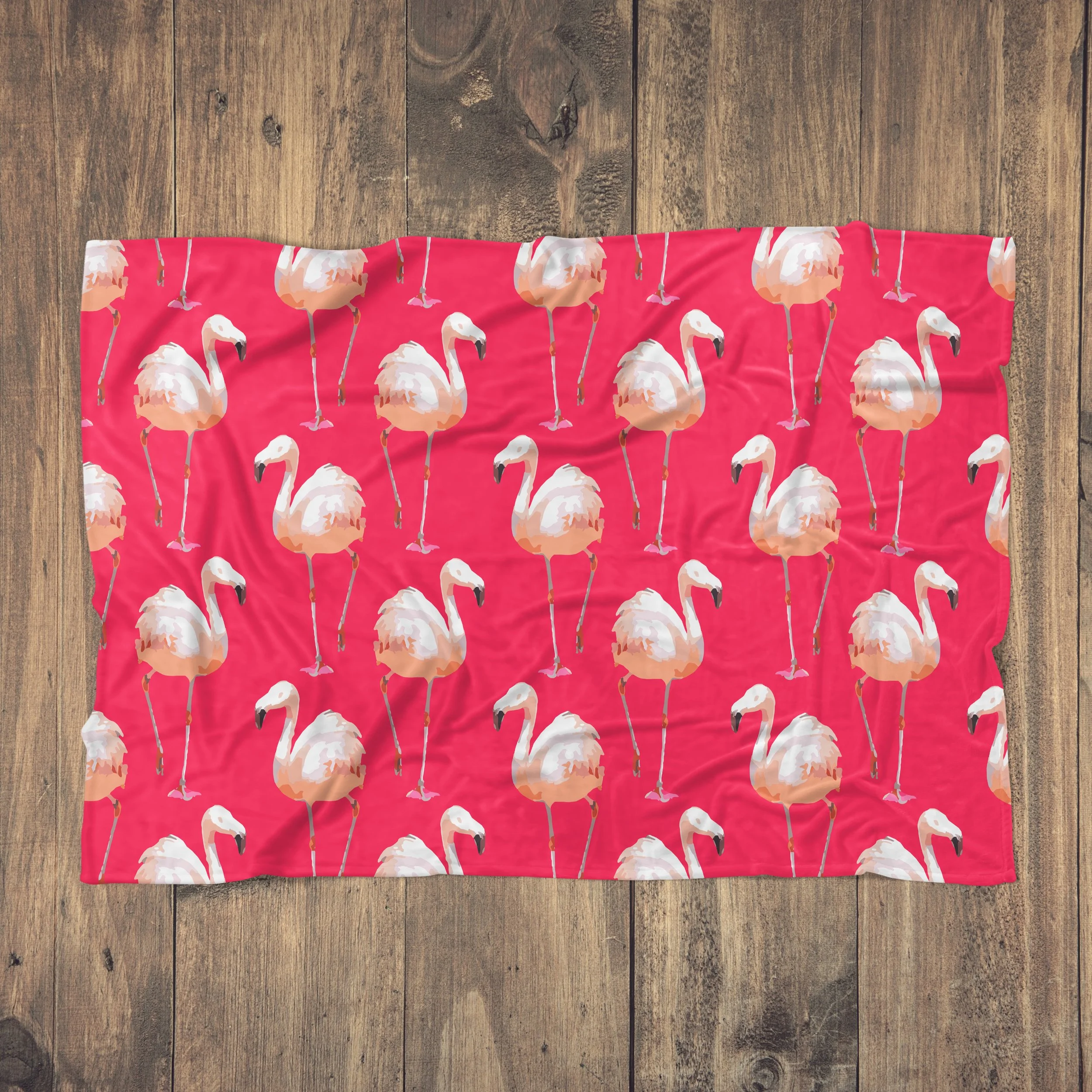 Walking Flamingos (Rose) - Fleece Blanket on Wood Floor.jpg